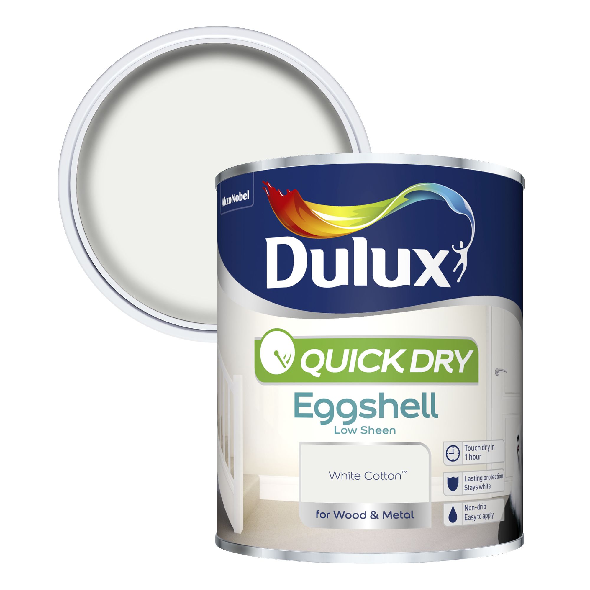 Dulux Quick Dry White Cotton Eggshell Metal & Wood Paint, 0.75L ...