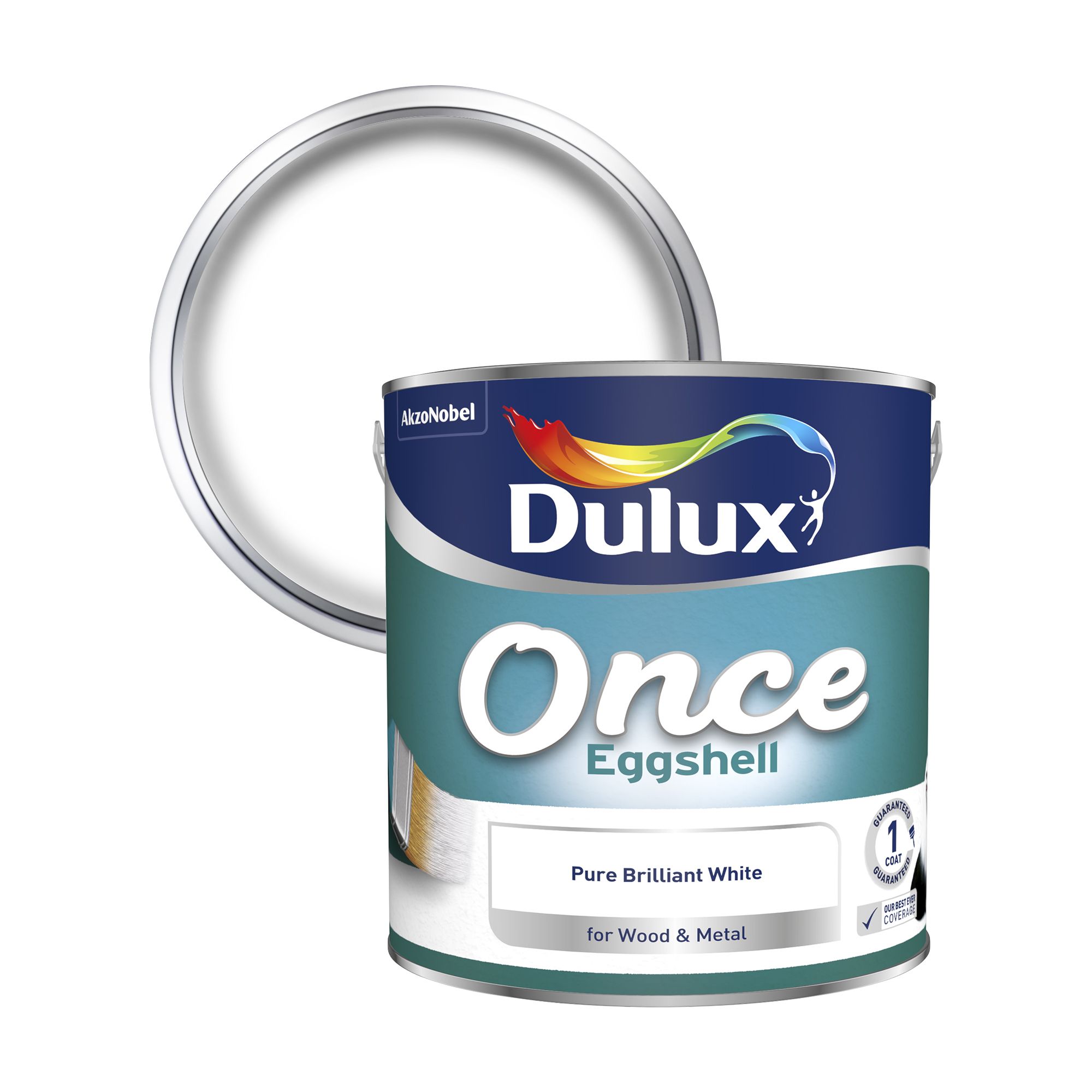 Dulux Once Pure brilliant white Eggshell Metal & wood paint, 2.5L