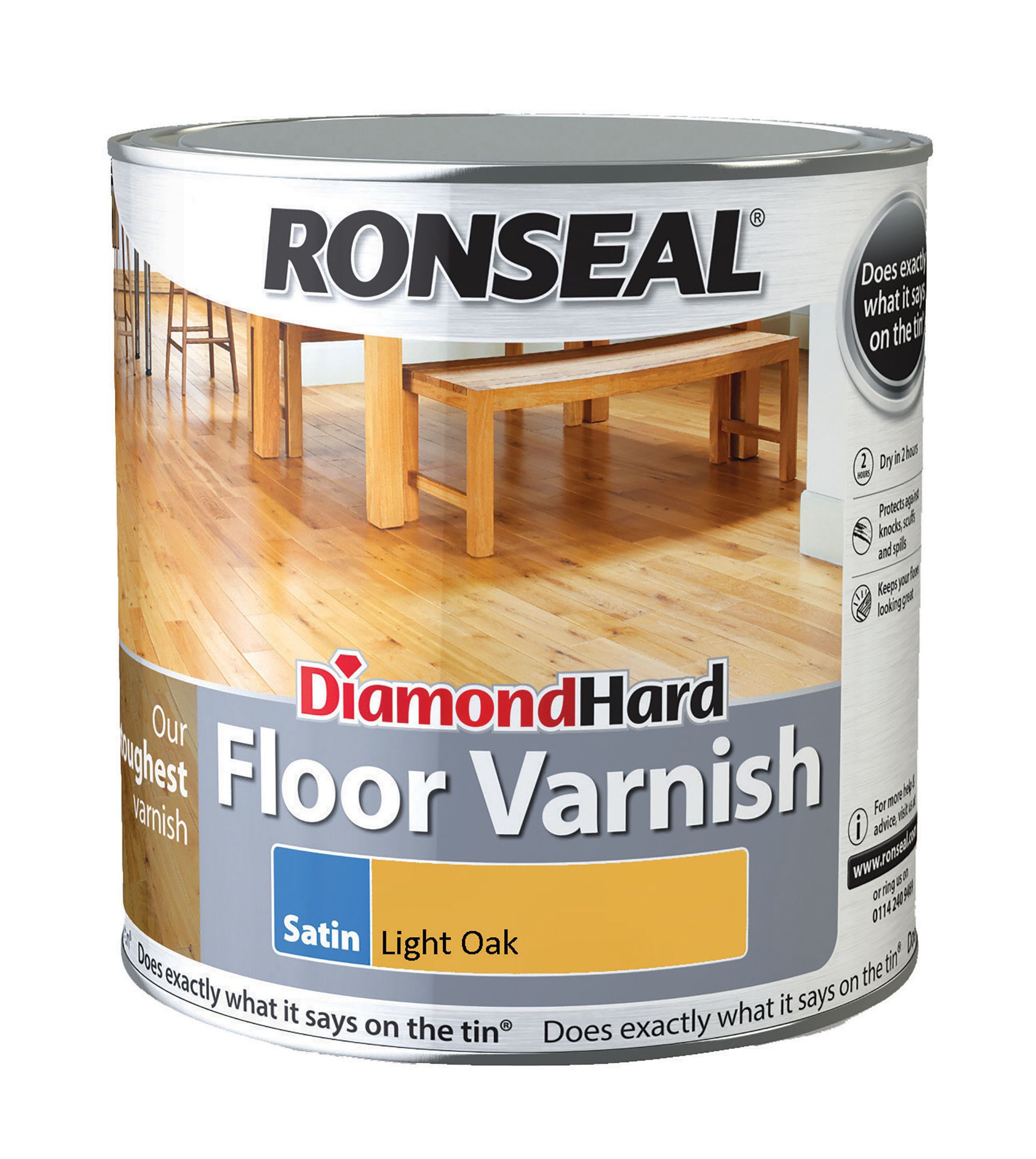 Ronseal Diamond Hard Light Oak Satin Floor Wood Varnish 2 5l