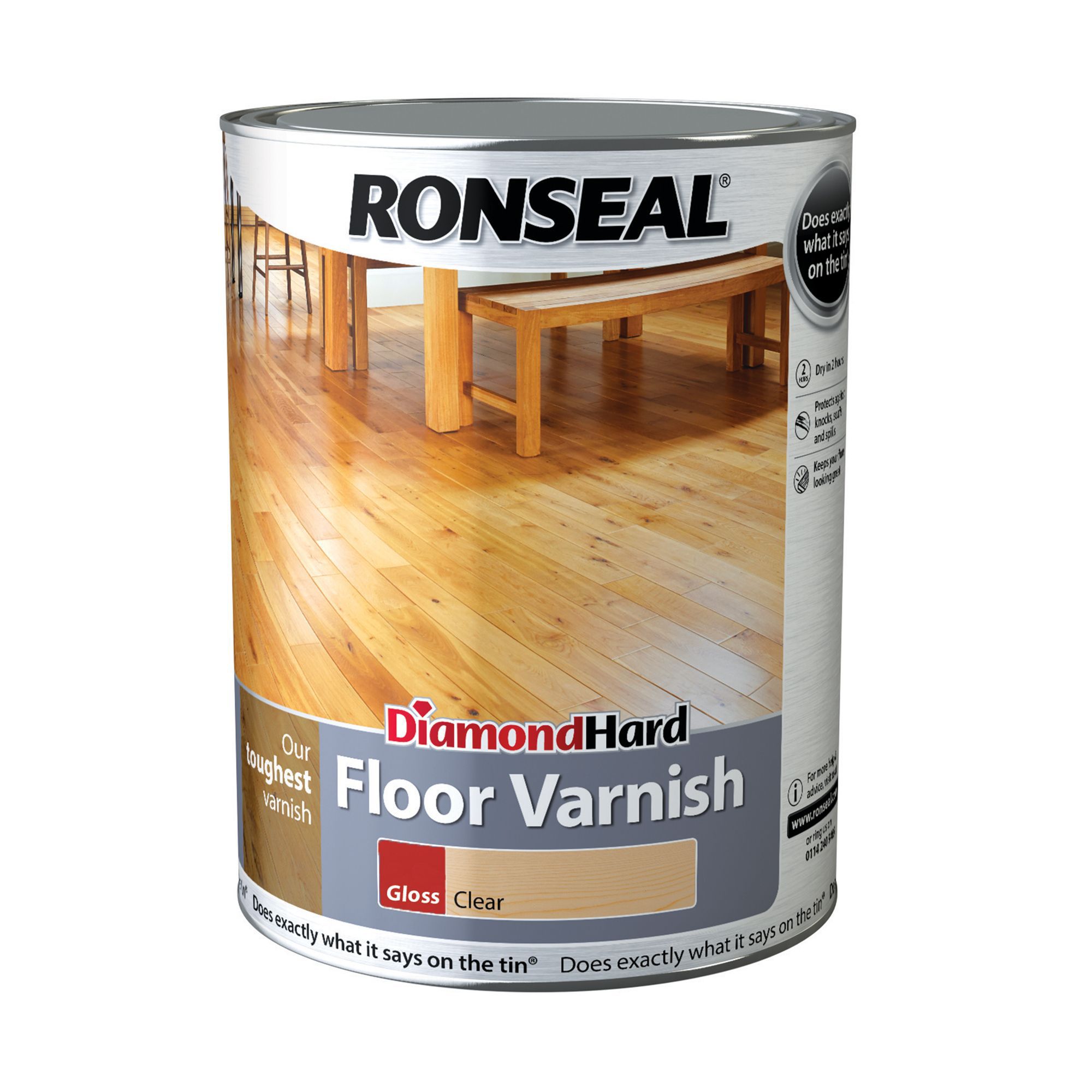 Ronseal Diamond hard Clear Gloss Floor Wood varnish, 5L Departments