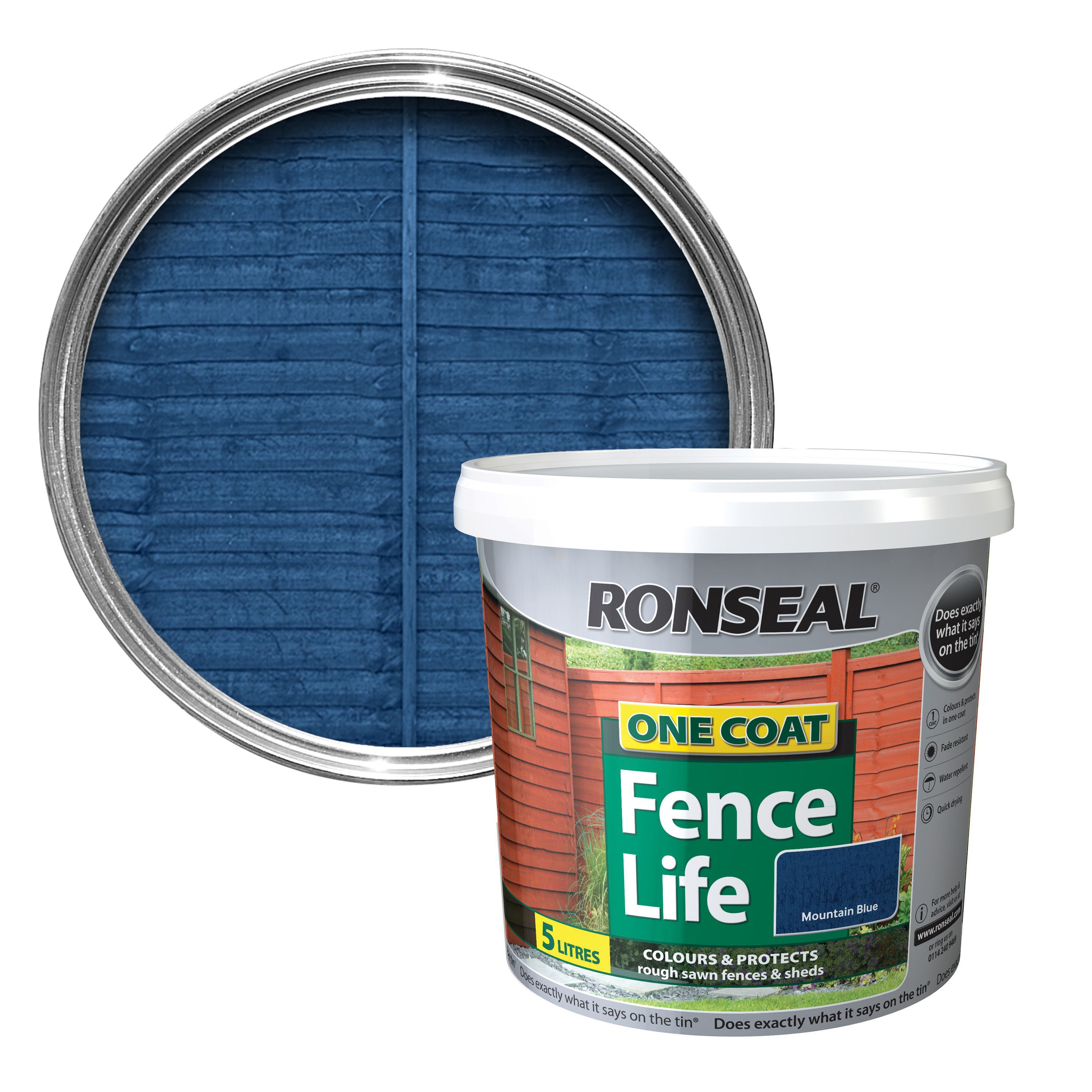 Ronseal One Coat Mountain Blue Matt Shed &amp; Fence Stain 5L 