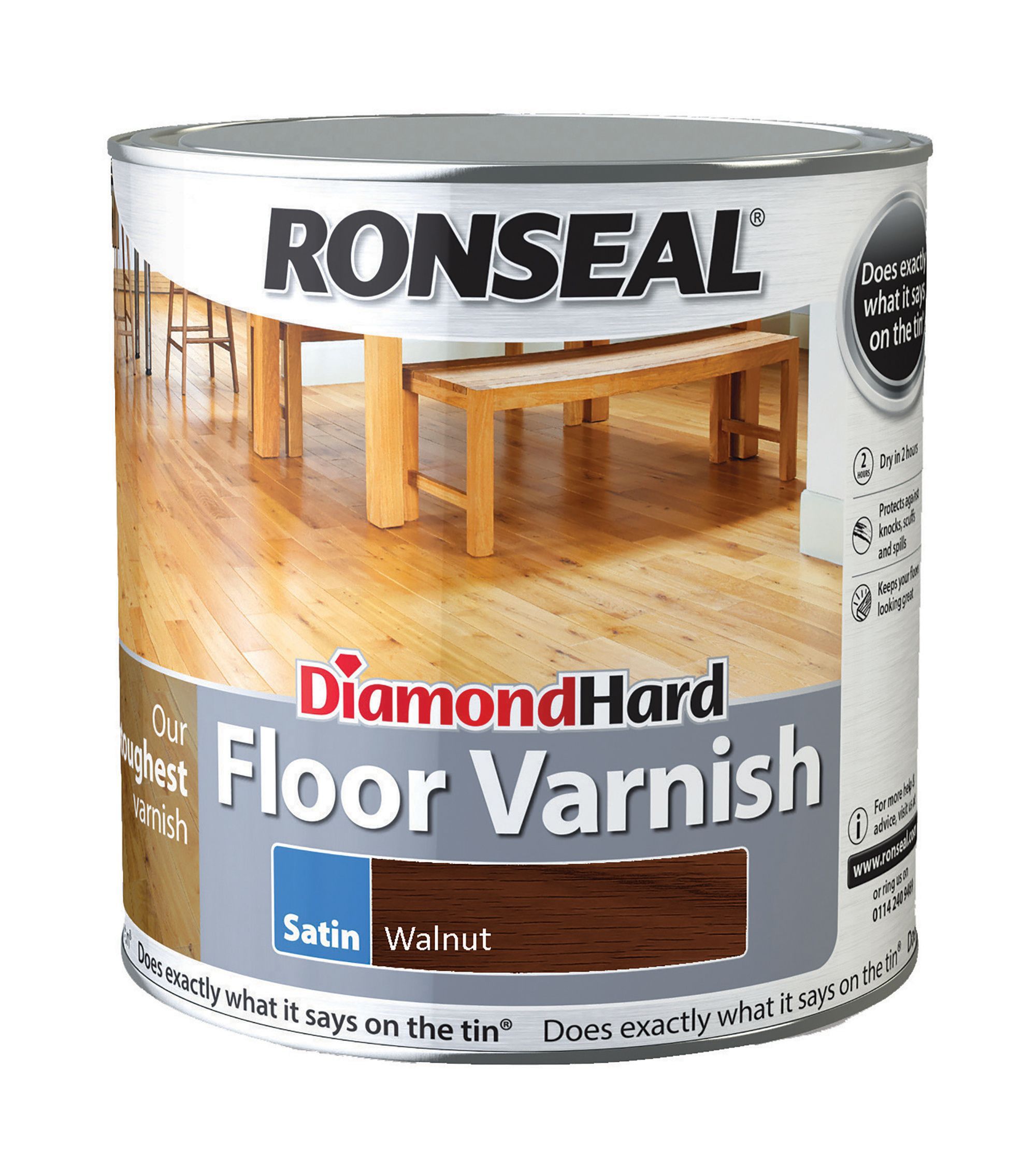 Ronseal Diamond Hard Walnut Satin Floor Wood Varnish 2 5l
