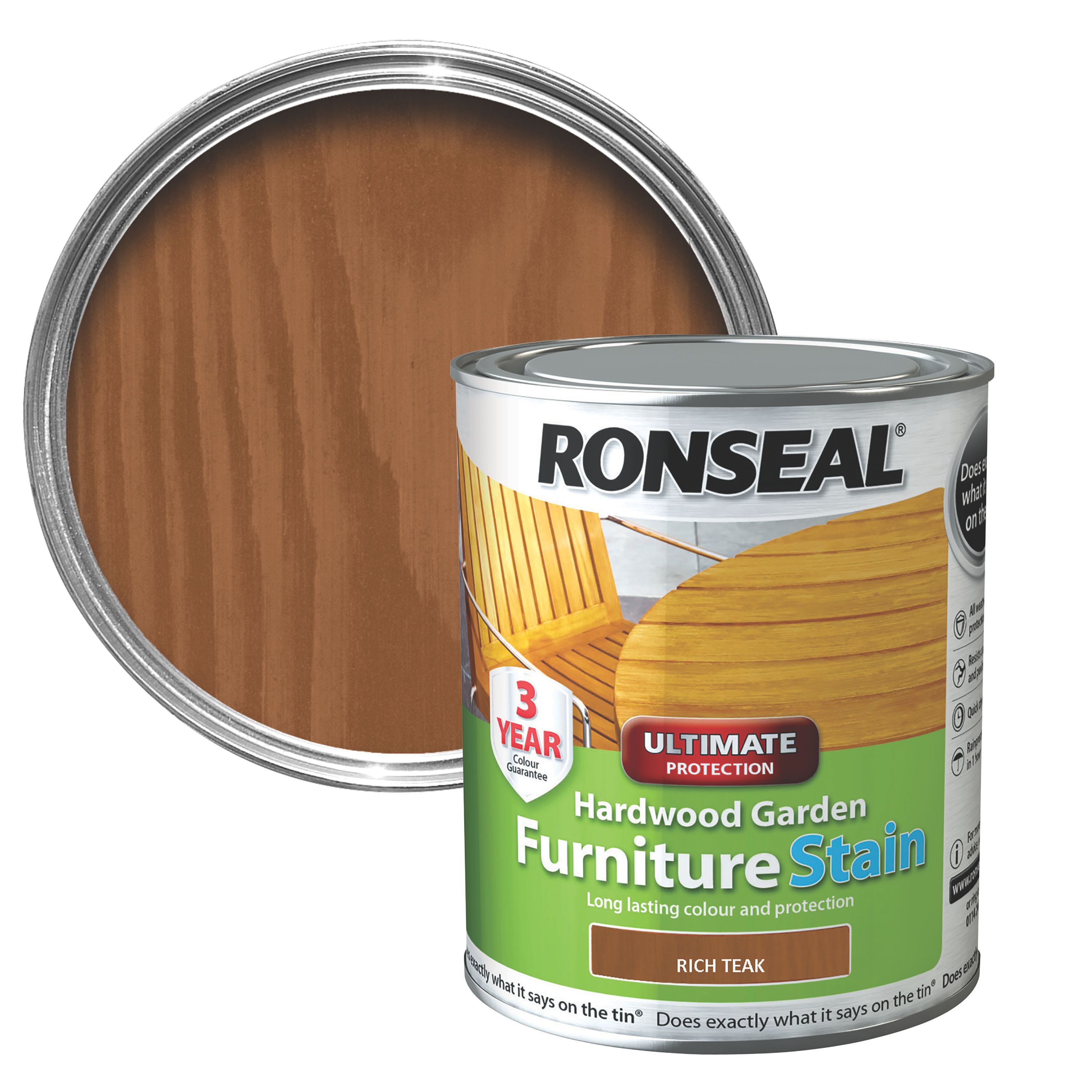 Ronseal Hardwood Rich teak Hardwood garden furniture stain 0.75L