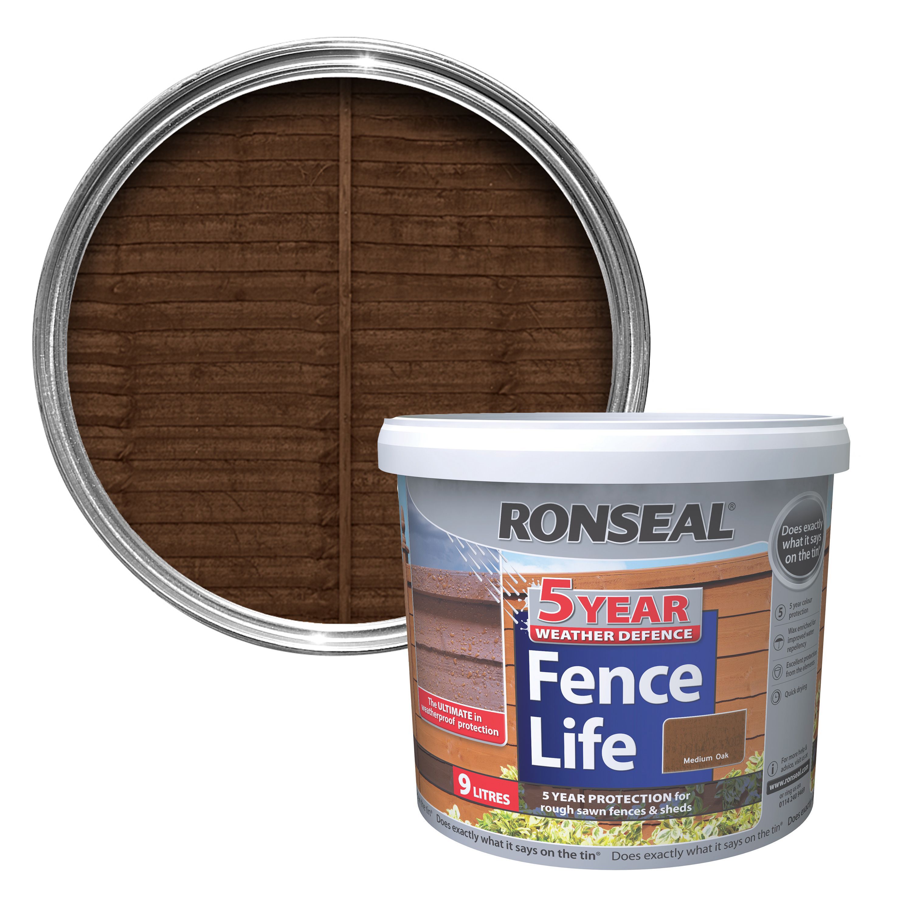 Ronseal 5 Year Medium Oak Matt Shed & Fence Stain 9L | Departments ...