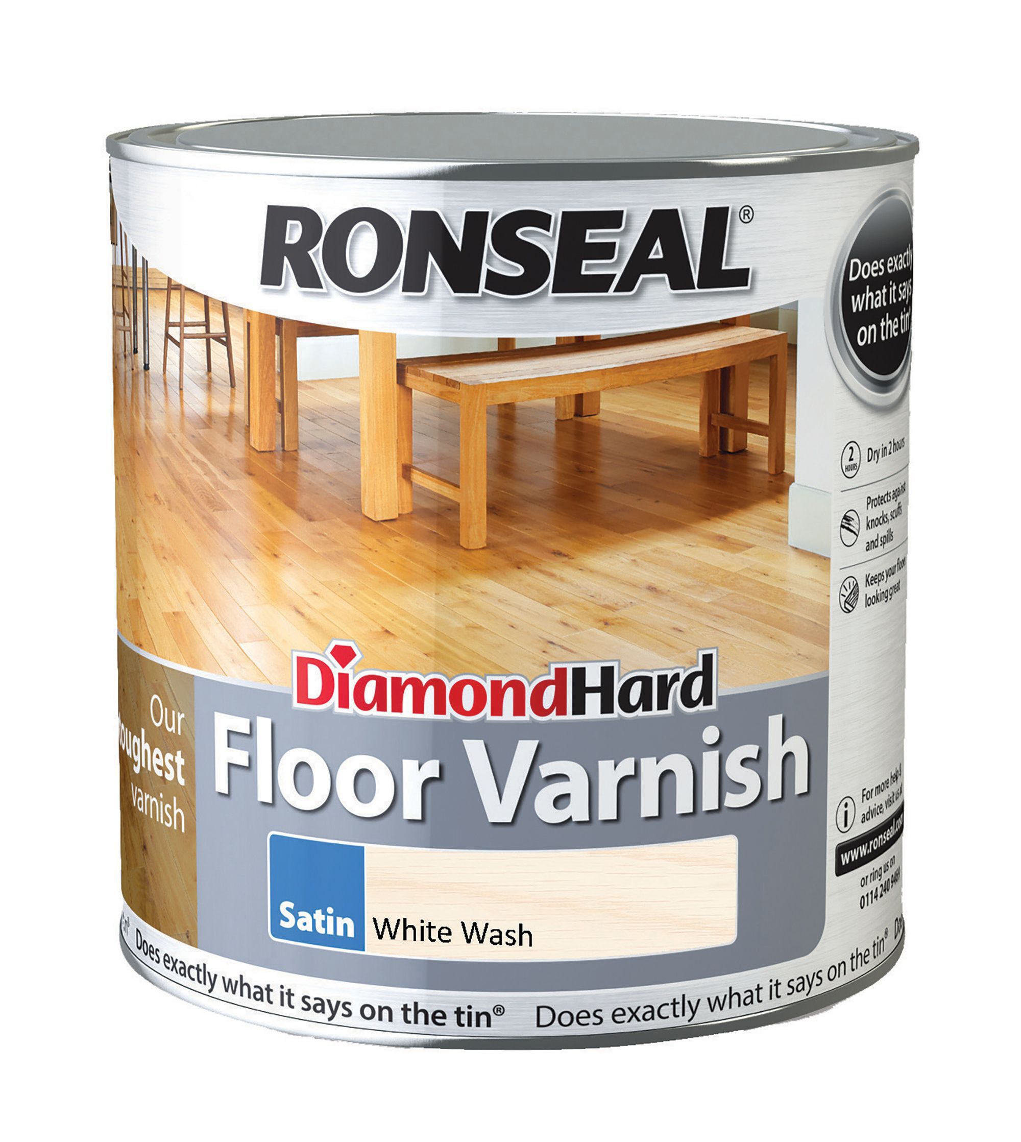 Ronseal Diamond Hard White Ash Satin Floor Wood Varnish 2 5l