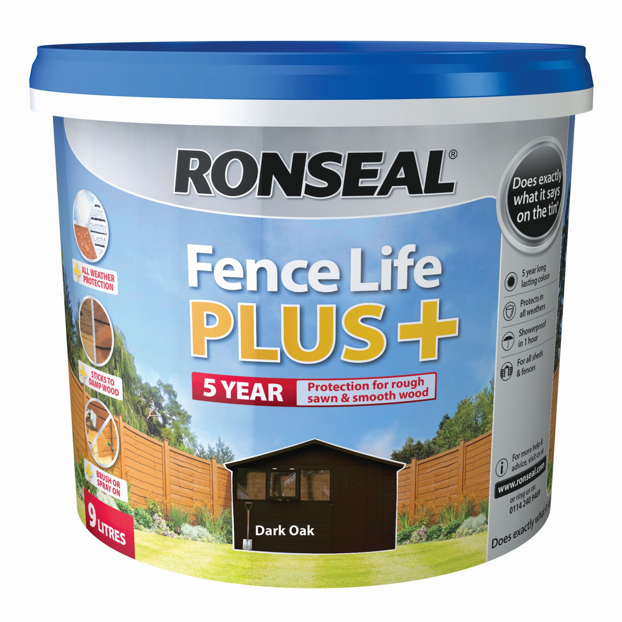 Ronseal Fence life plus Dark oak Matt Shed & fence treatment 9L