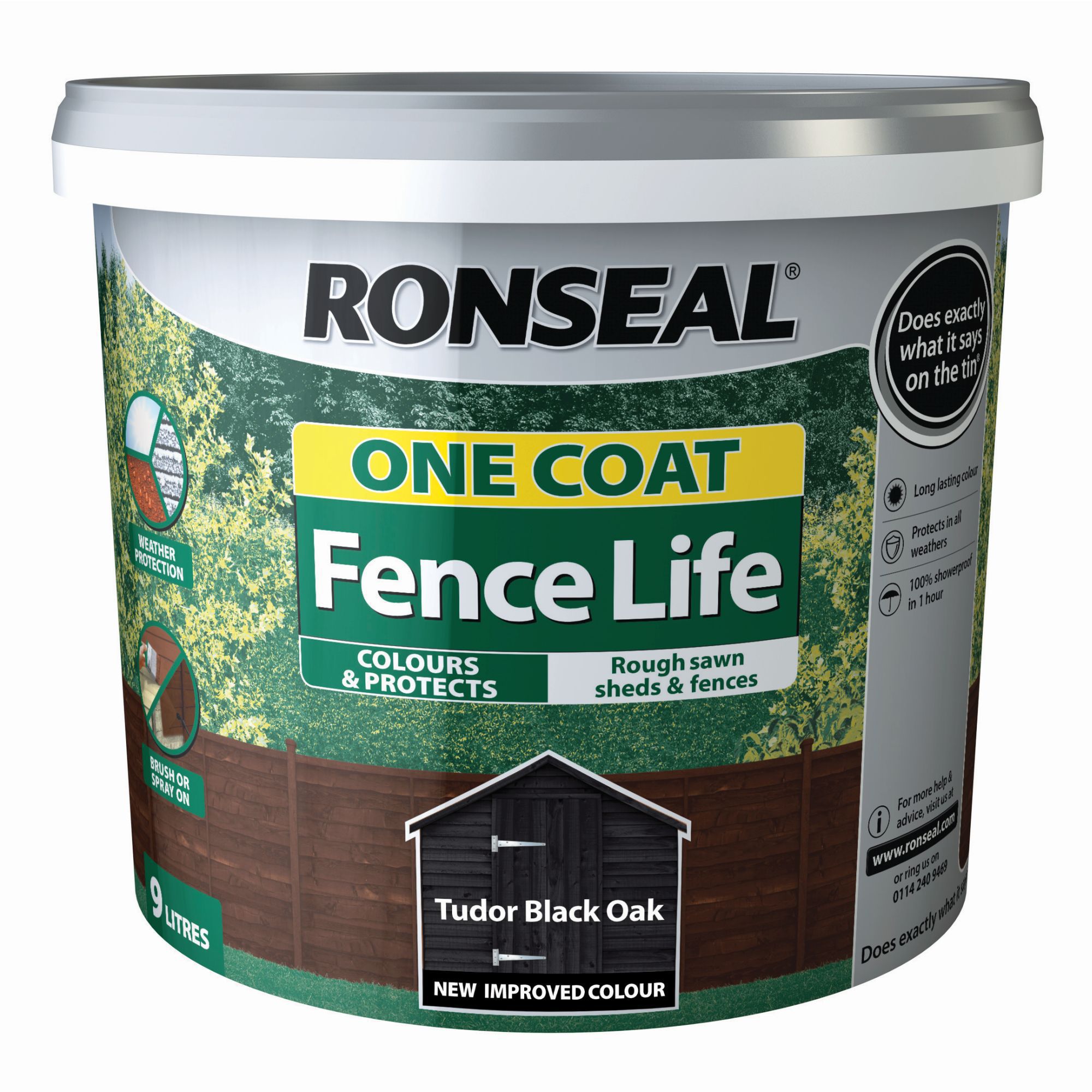 Ronseal One coat fence life Tudor black oak Matt Shed & fence treatment