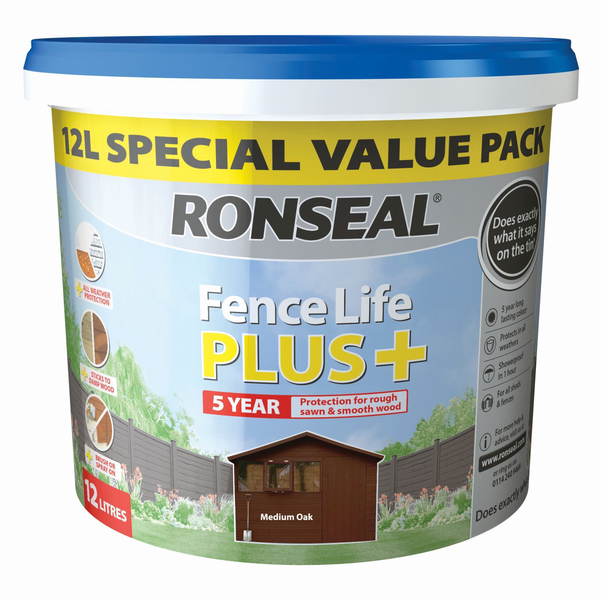 Ronseal Fence life plus Medium oak Matt Shed & fence treatment 12L