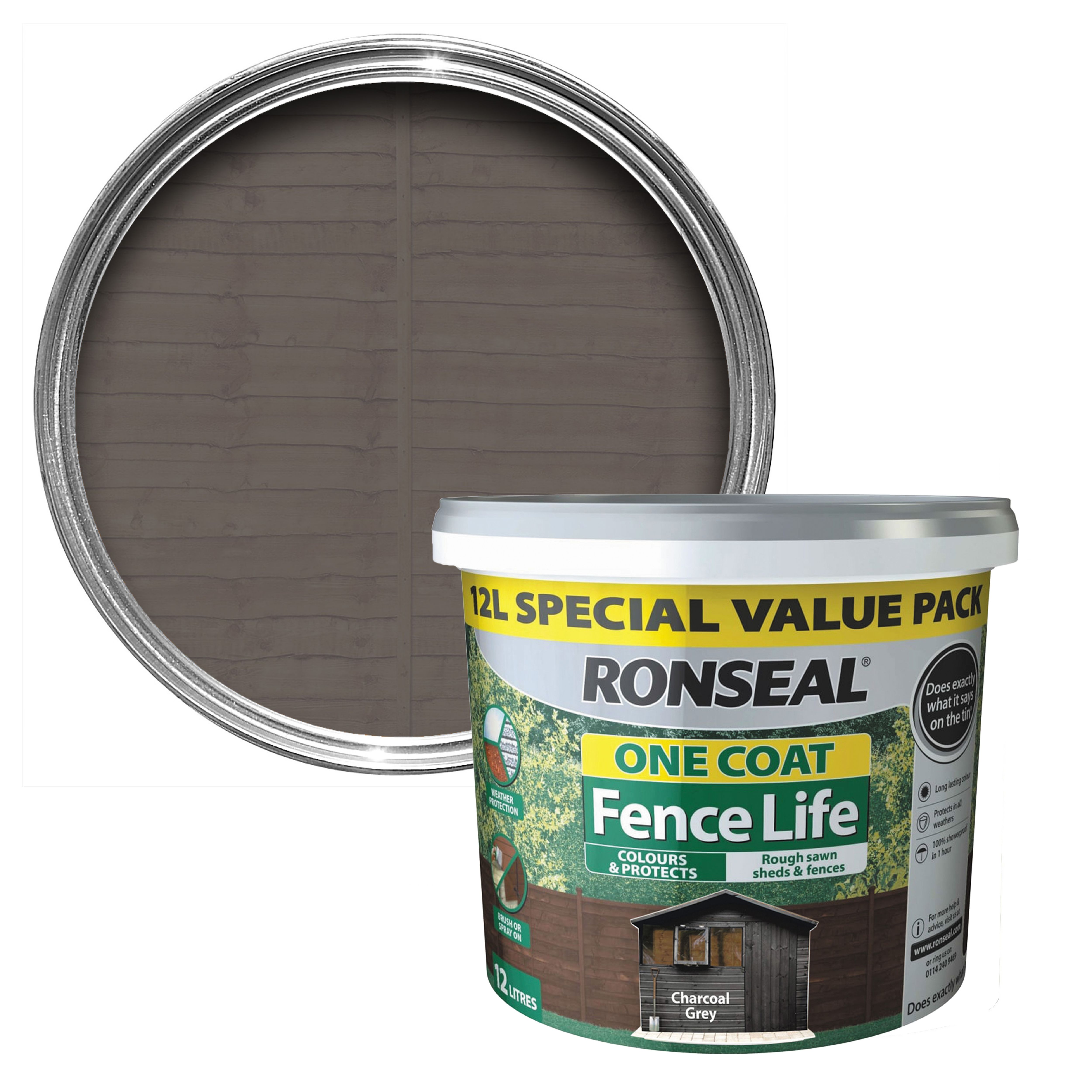 Ronseal One coat fence life Charcoal grey Matt Shed 