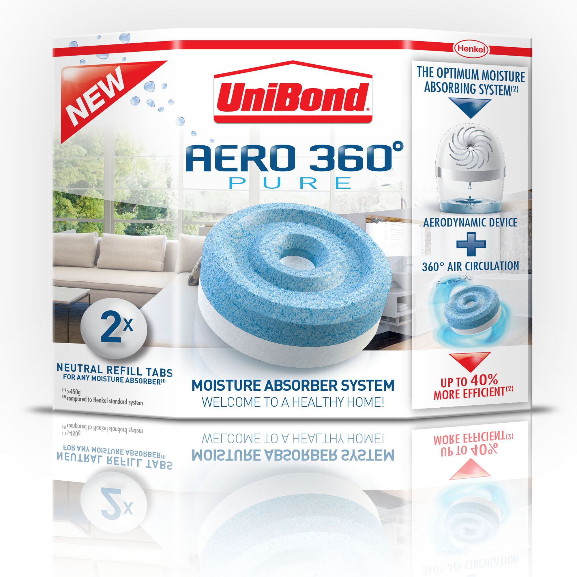 UniBond Aero 360° Pure Moisture Absorber Dehumidifier Refill Tabs 4 x 450g Pack