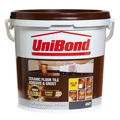 Unibond Ready To Use Floor Tile Adhesive Grout Grey 14 3kg