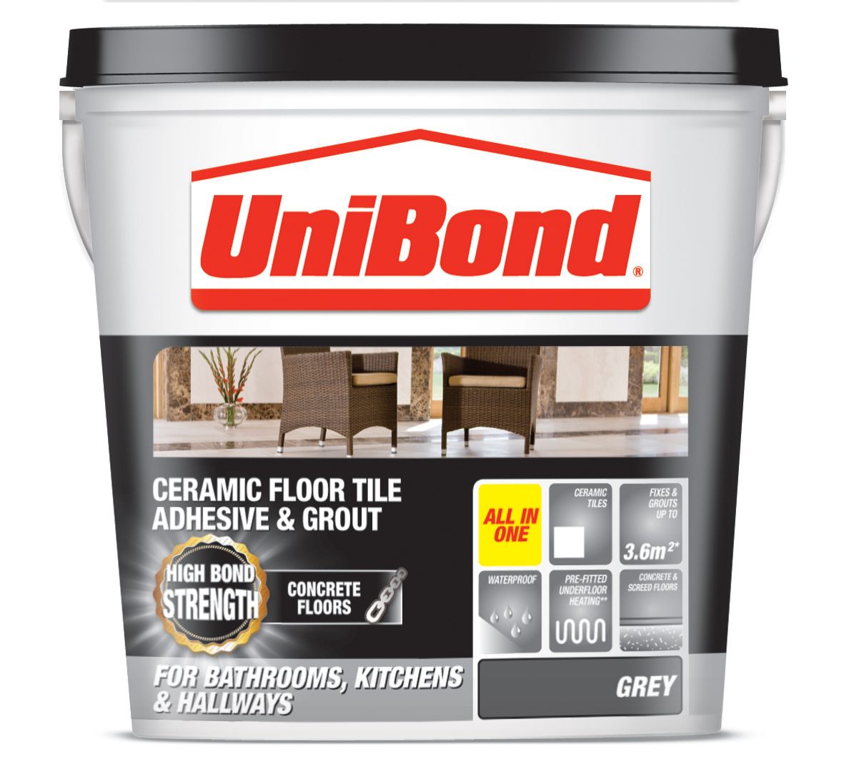 Unibond Ready To Use Floor Tile Adhesive Grout Grey 14 3kg