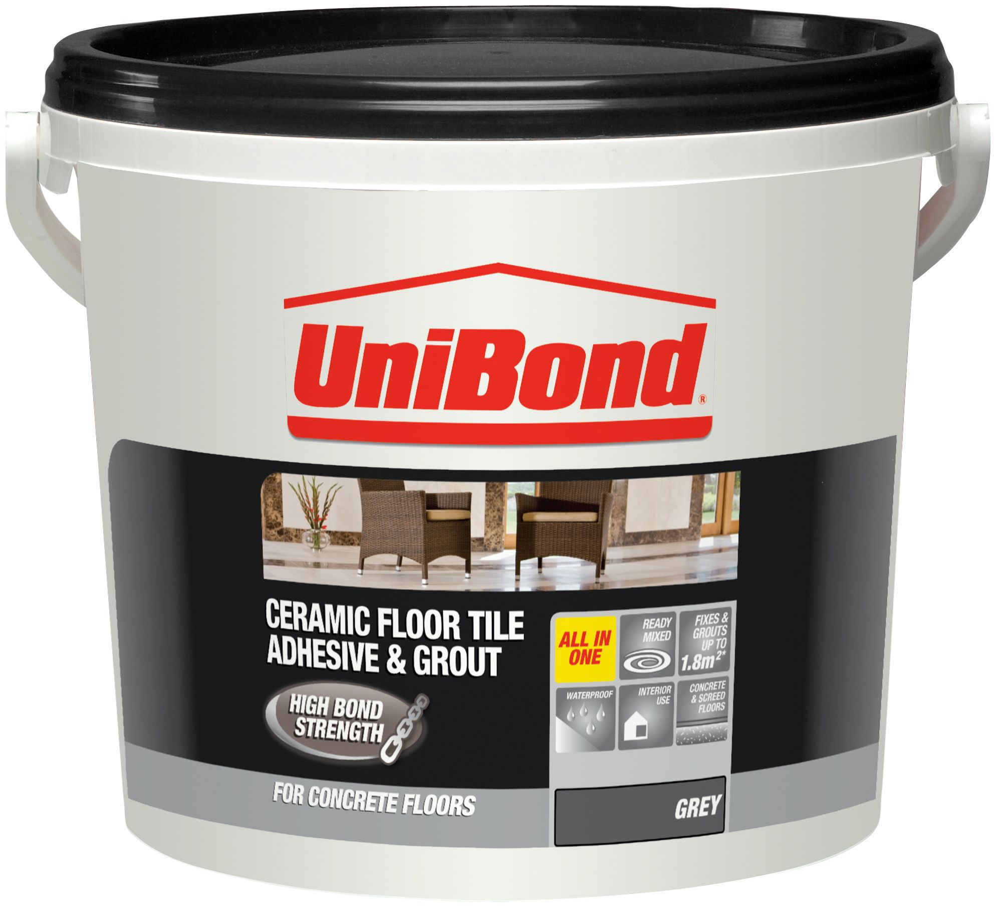 UniBond Ready To Use Floor Tile Adhesive Grout Grey 7 2kg   5010383306250 01c