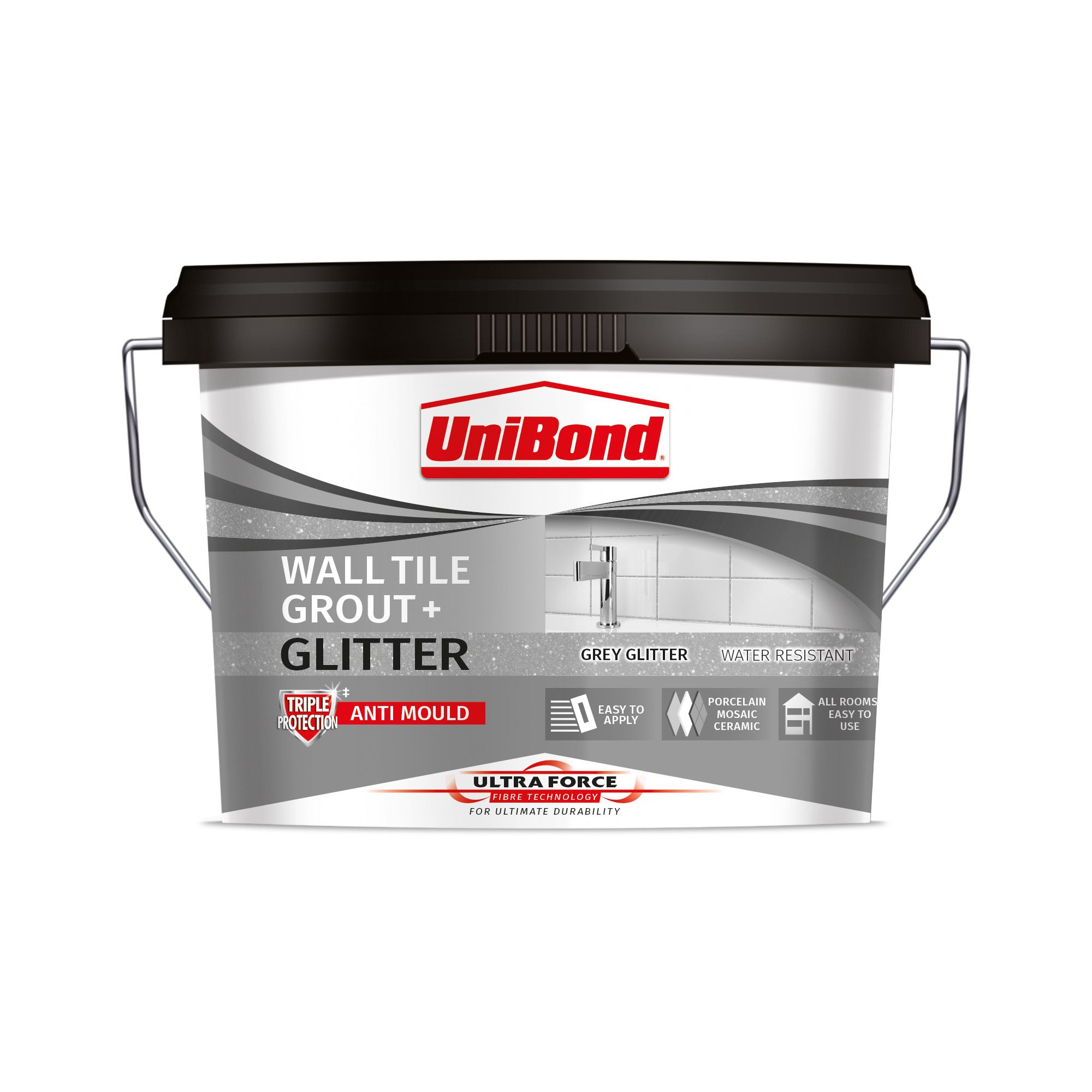 UniBond Ultra force Ready mixed Grey glitter Floor & wall Tile Adhesive