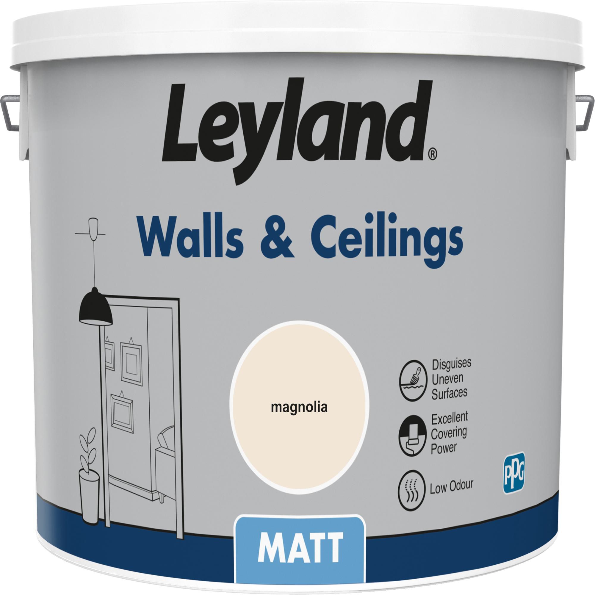 Leyland Trade Magnolia Vinyl silk Emulsion paint, 5L Departments