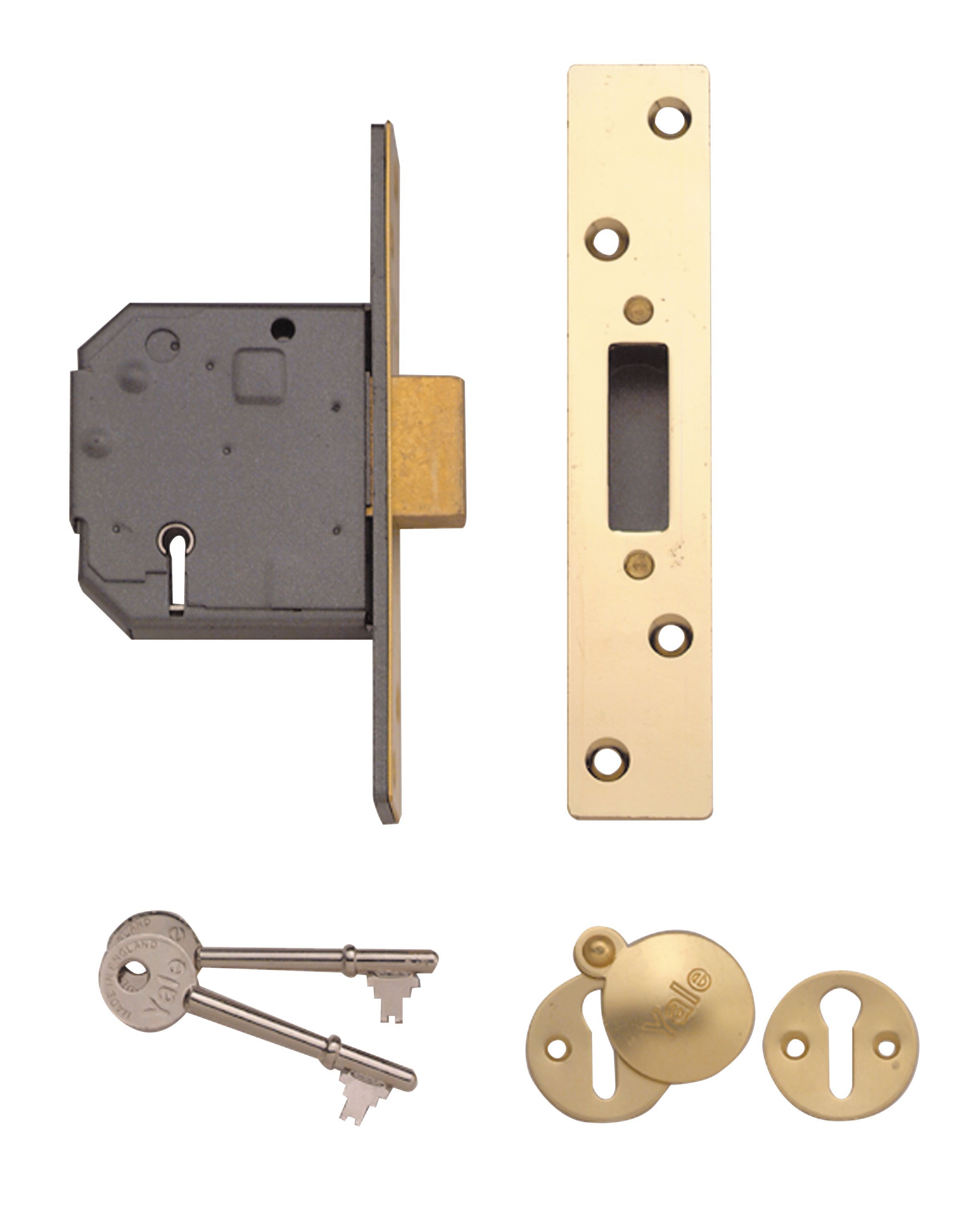 Yale 64mm Polished brass 5 Lever Deadlock Departments DIY at B&Q