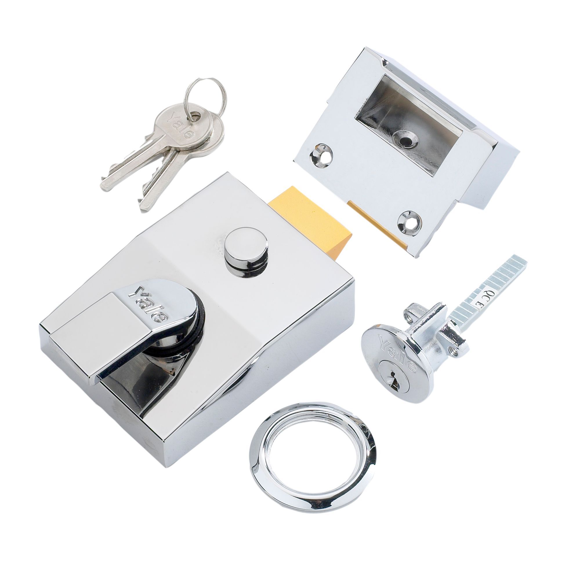 Yale Chrome effect LH & RH Deadlock Night latch, (H)70mm (W)93mm