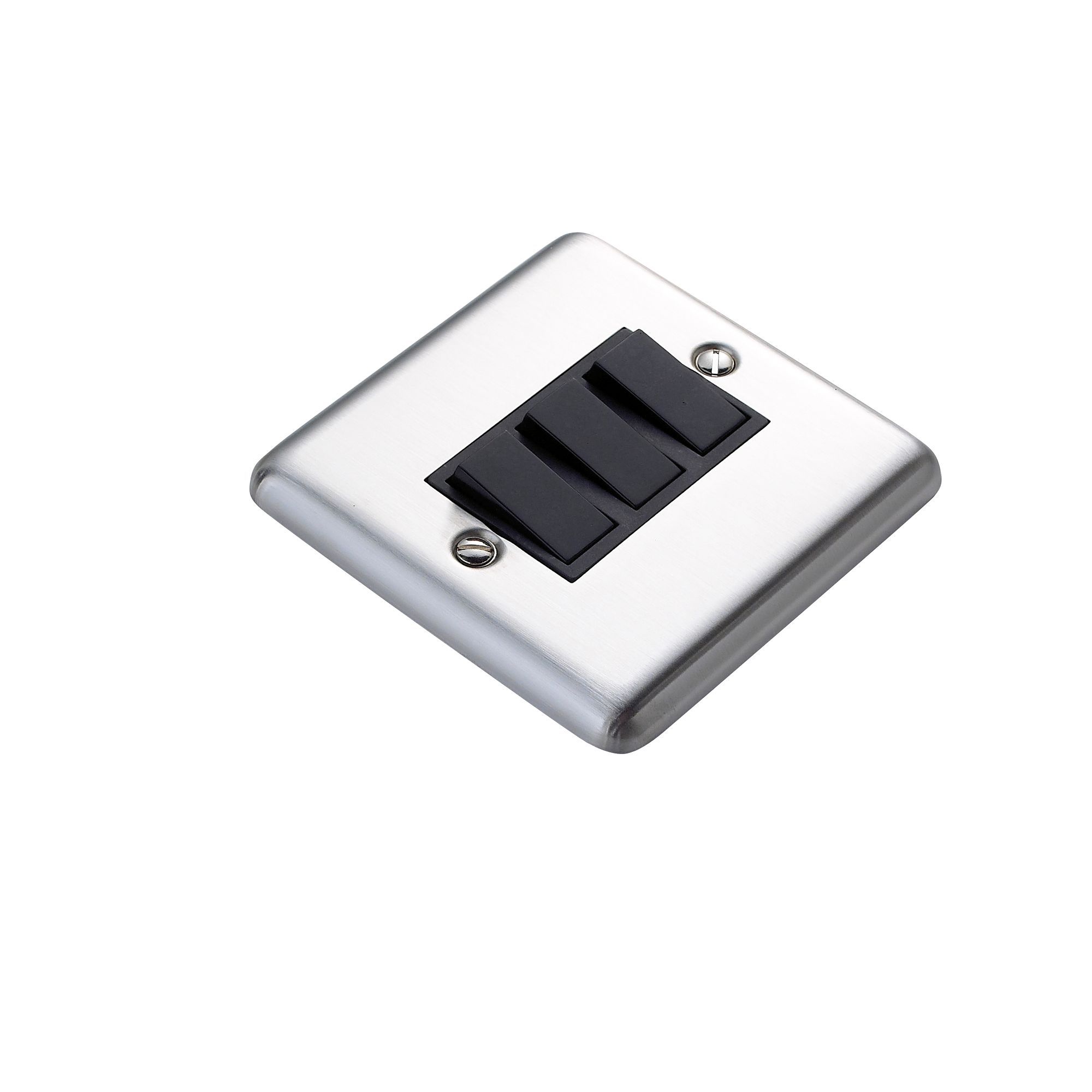 Volex 10A 2 way Brushed stainless steel effect Triple Light Switch