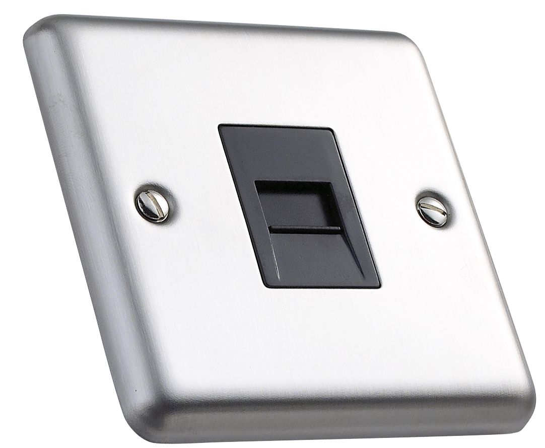 Volex 1-gang Raised Brushed stainless steel Telephone socket ...