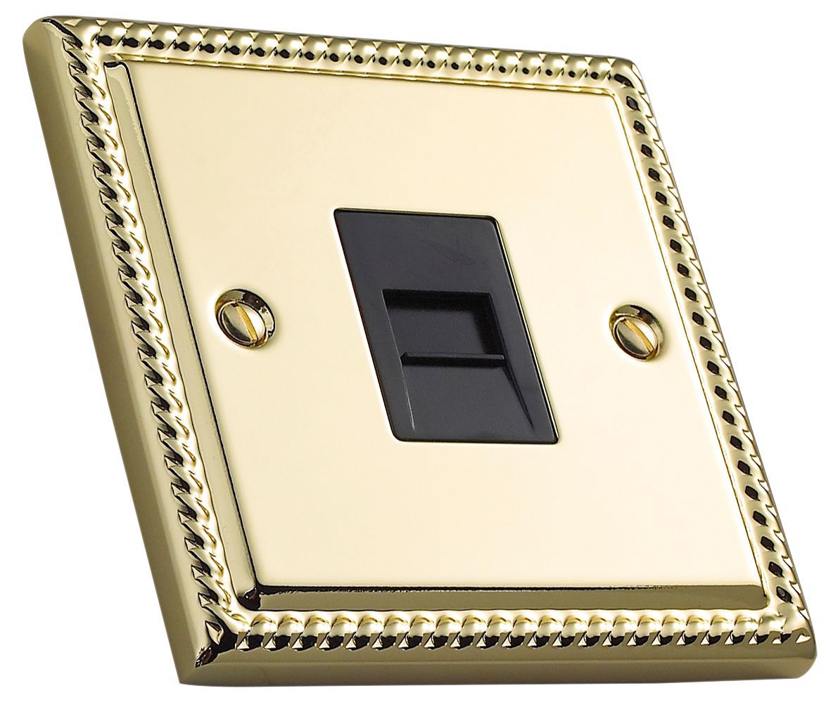 Volex 1 gang Raised Polished brass effect Telephone socket