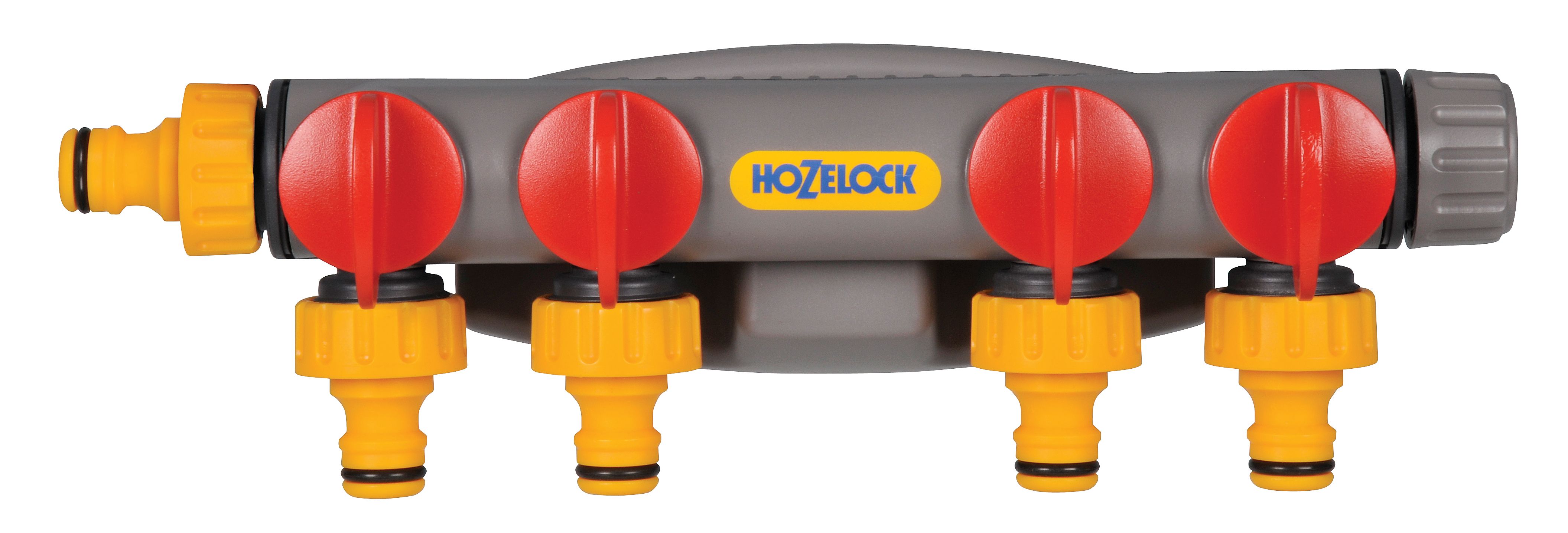 Hozelock Grey, Red & Yellow 4-Way Hose Pipe Connector