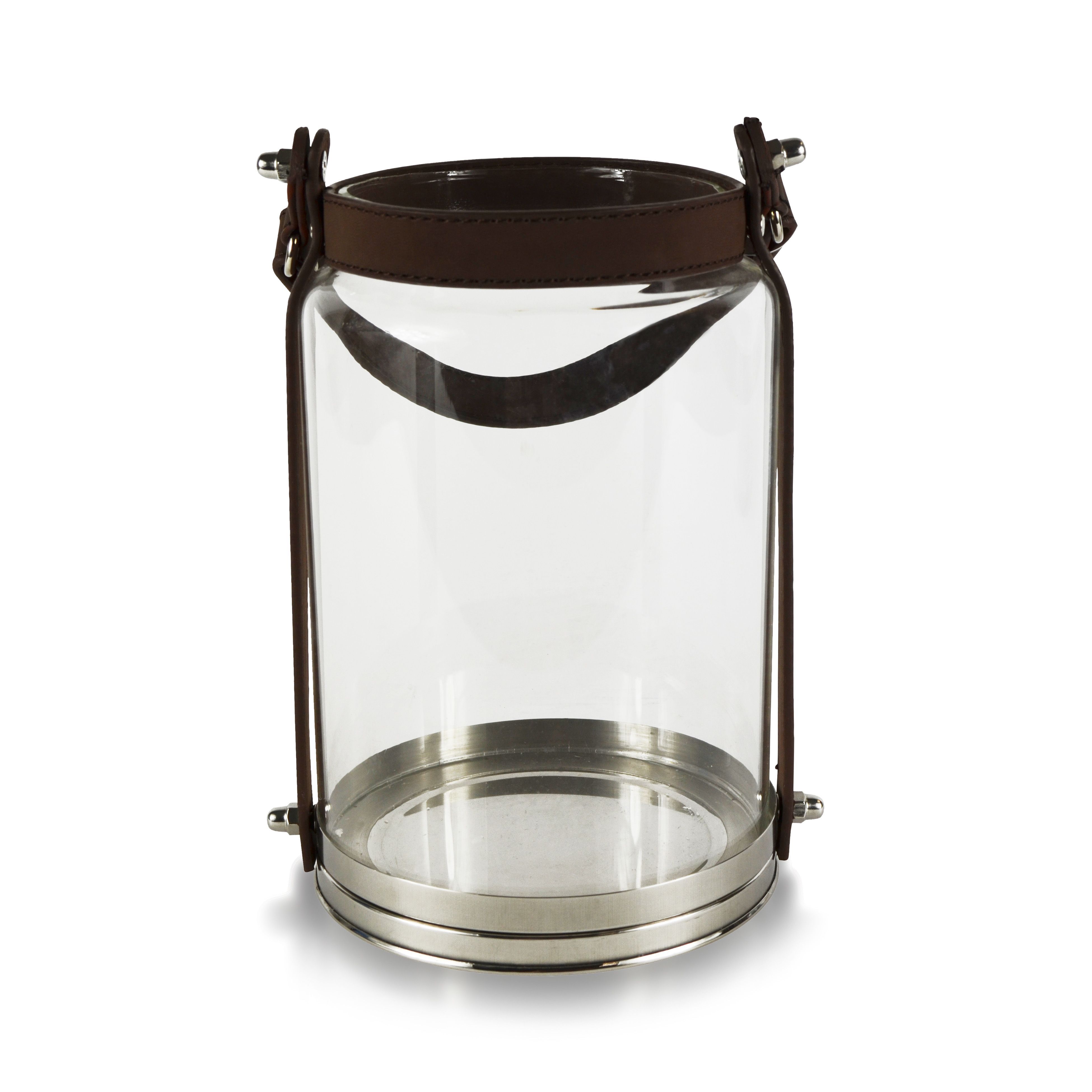 Clear Authentic Glass & leather Hurricane lantern, Large Departments