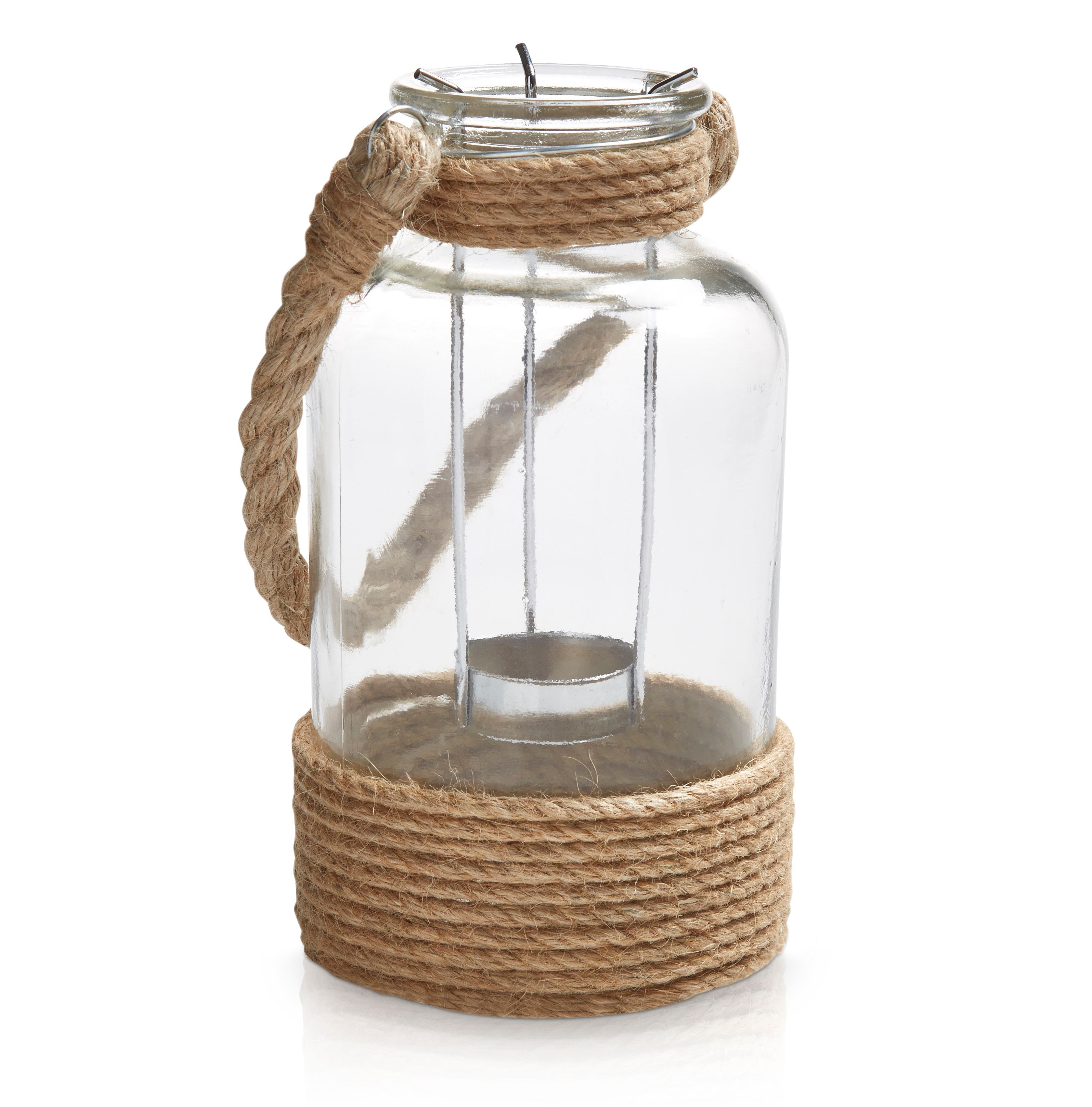 Glass & rope Hurricane jar, Medium Departments DIY at B&Q
