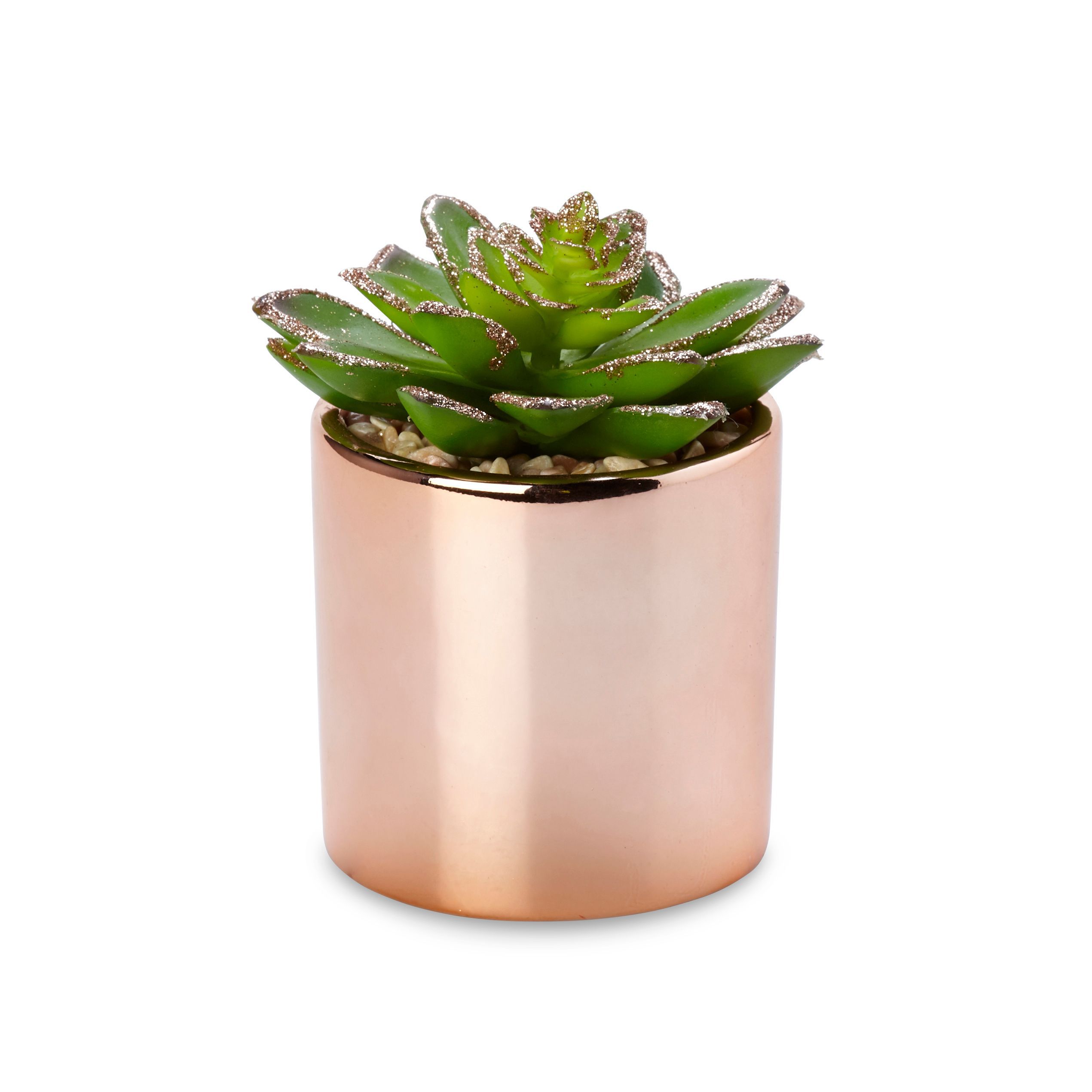 B&amp;Q Rose gold Faux succulent Plastic Pot with faux ...