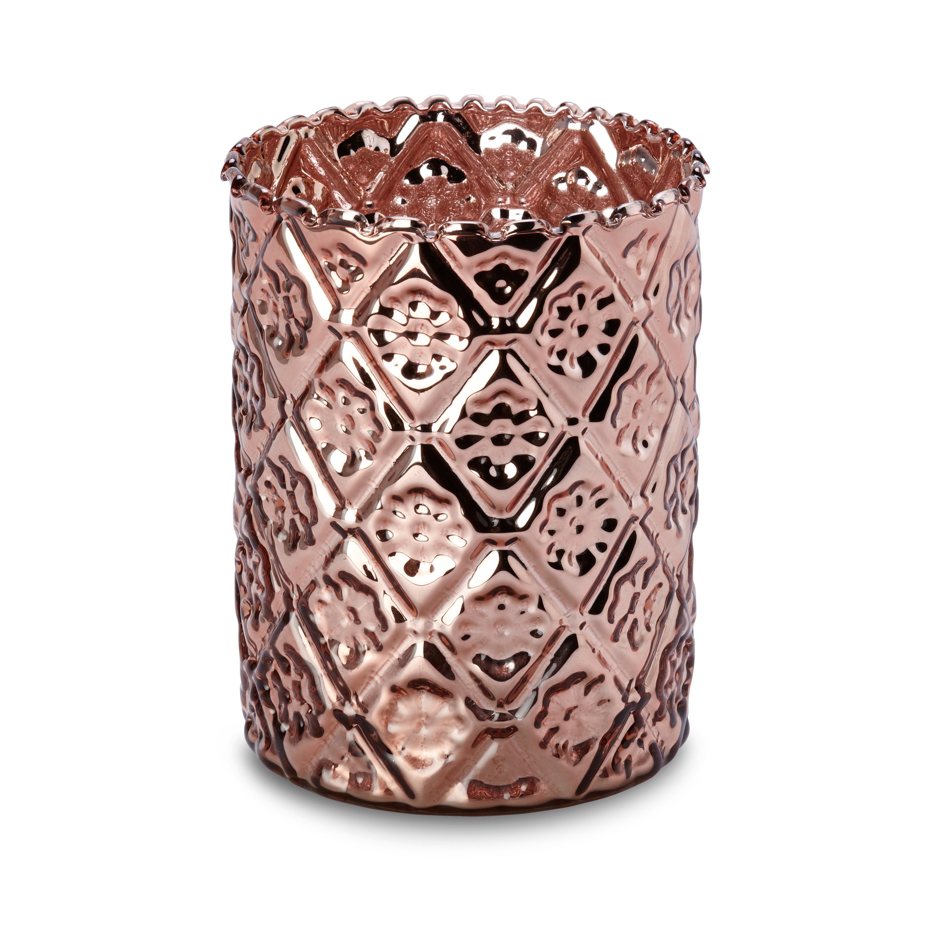 Rose Gold Effect Mottled Glass Candle Holder, Large Departments DIY