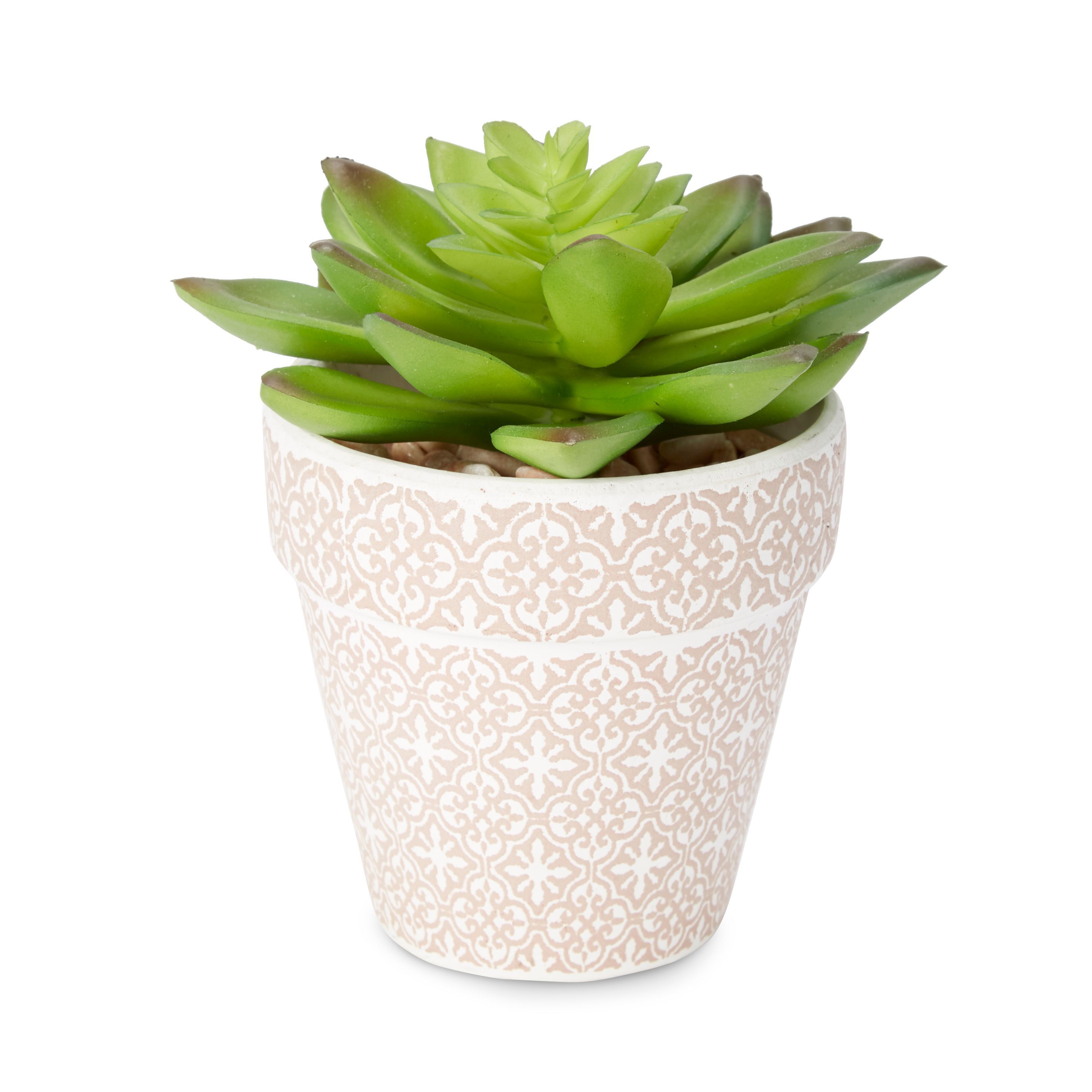 Beige Mosaic print Plastic Pot with artificial succulent Departments