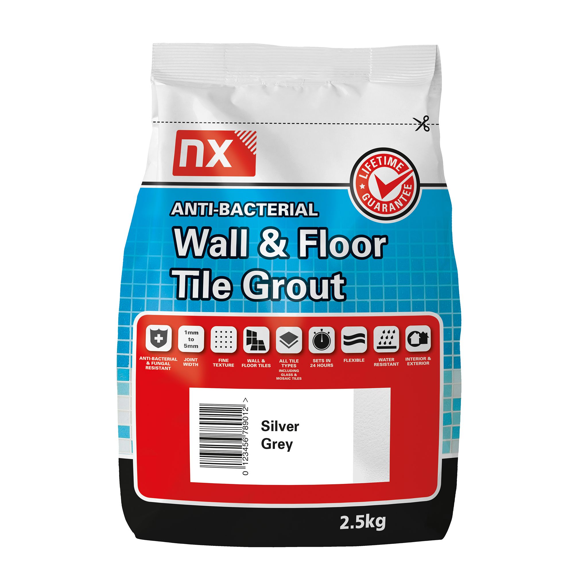 NX Antibacterial Ready Mixed Silver Grey Tile Grout, 2.5kg ...