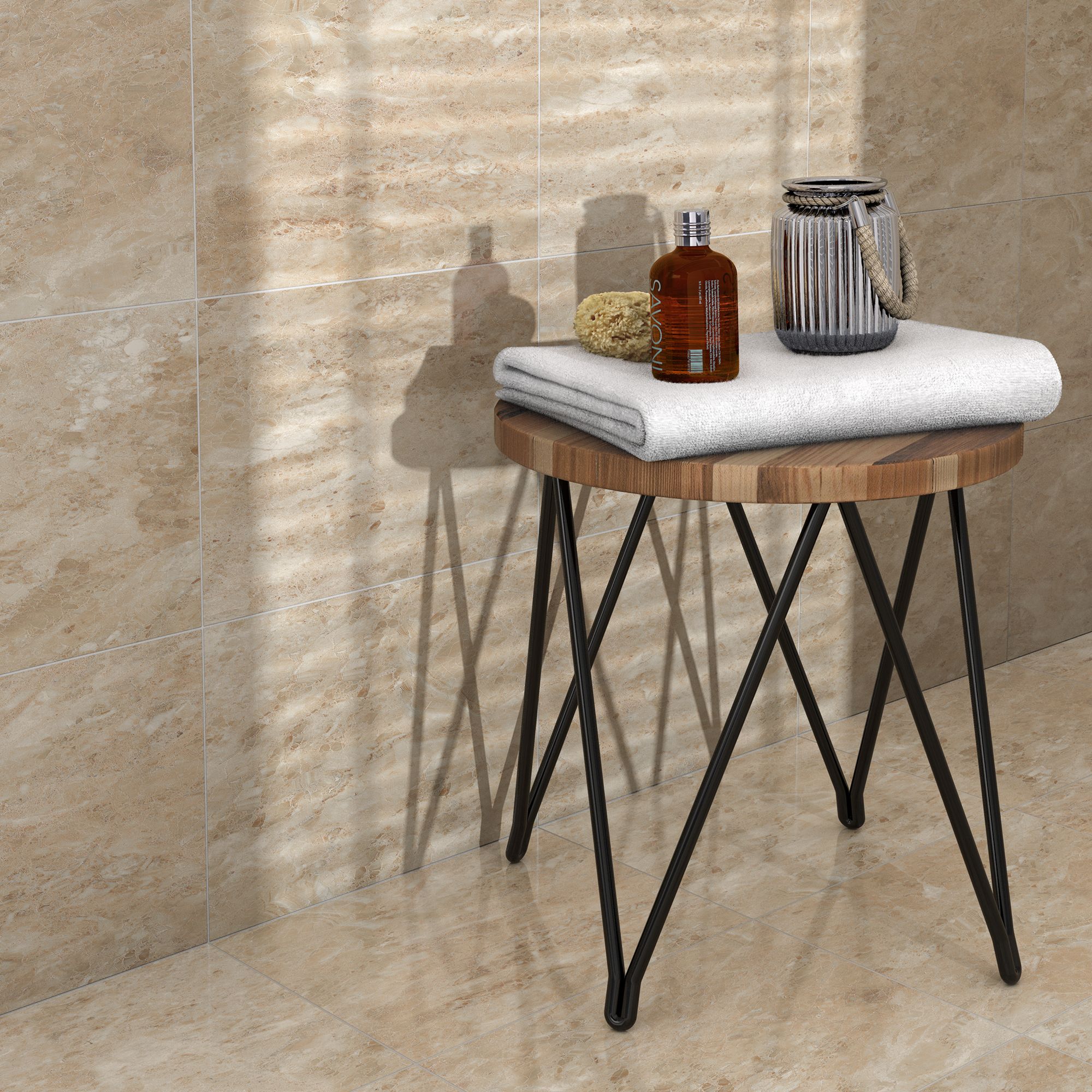 Illusion Mocha Gloss Marble Effect Ceramic Floor Tile Pack Of 10