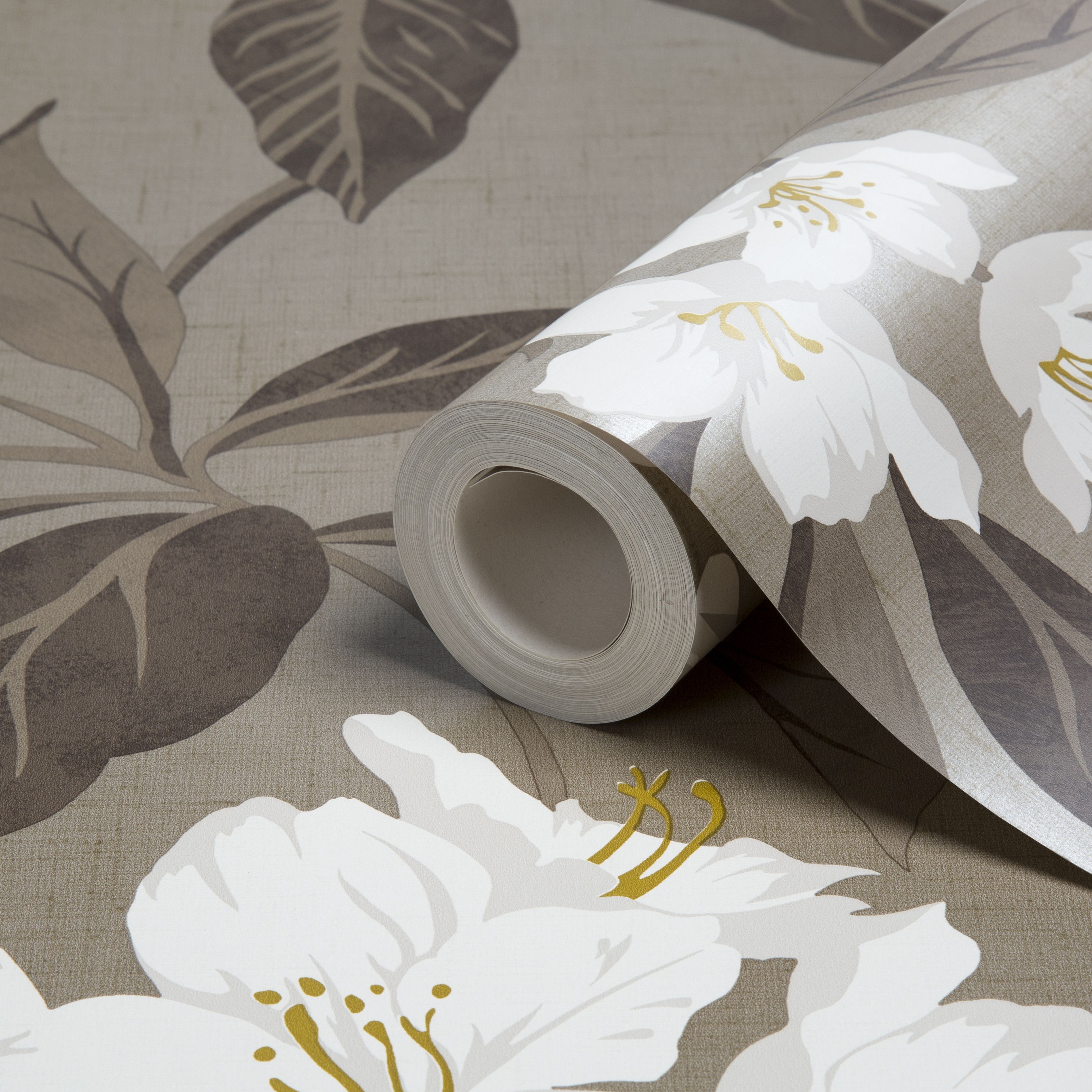 Hawaii Chocolate & Cream Floral Mica Effect Wallpaper Departments