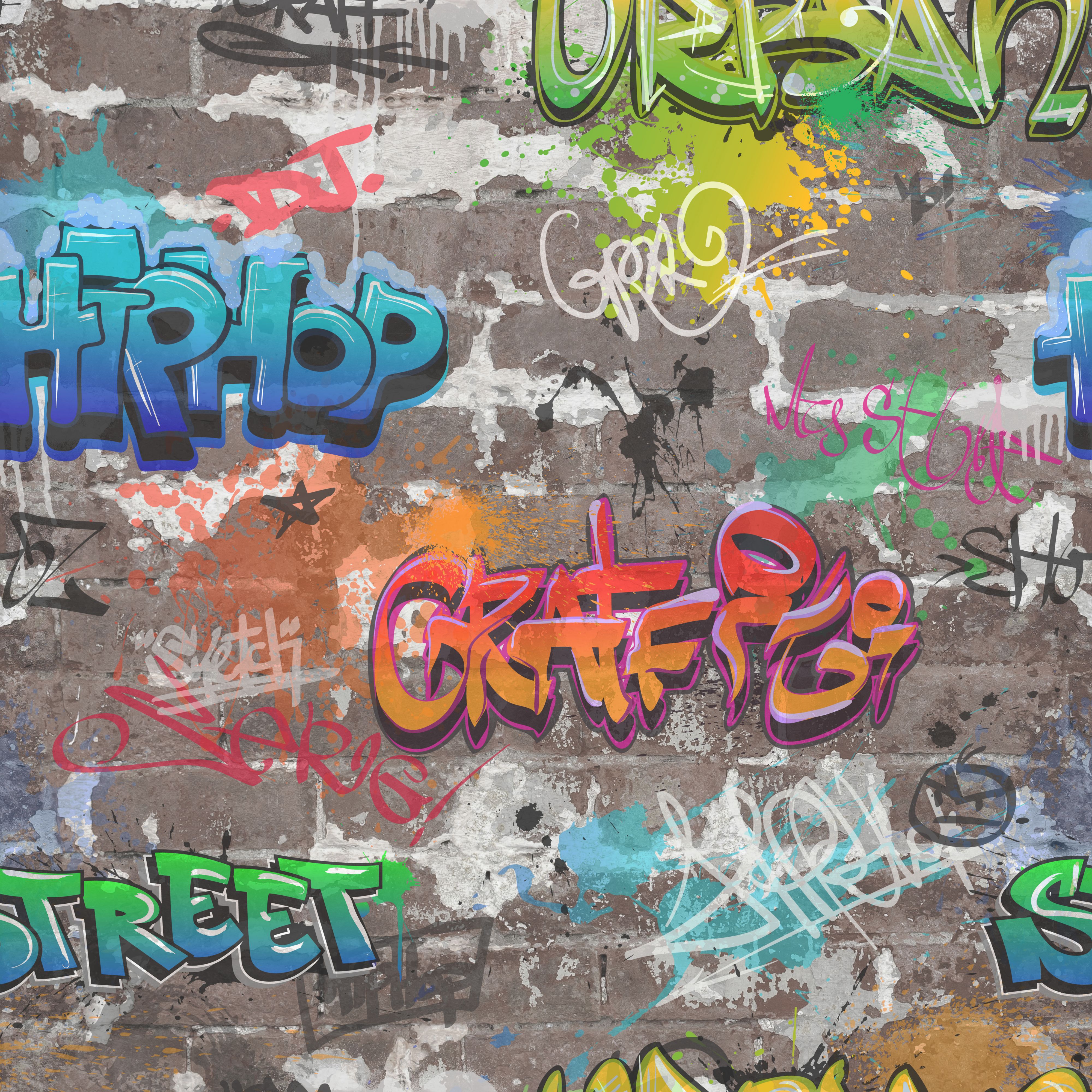 Fine Decor Patterned Multicolour Graffiti Smooth Wallpaper