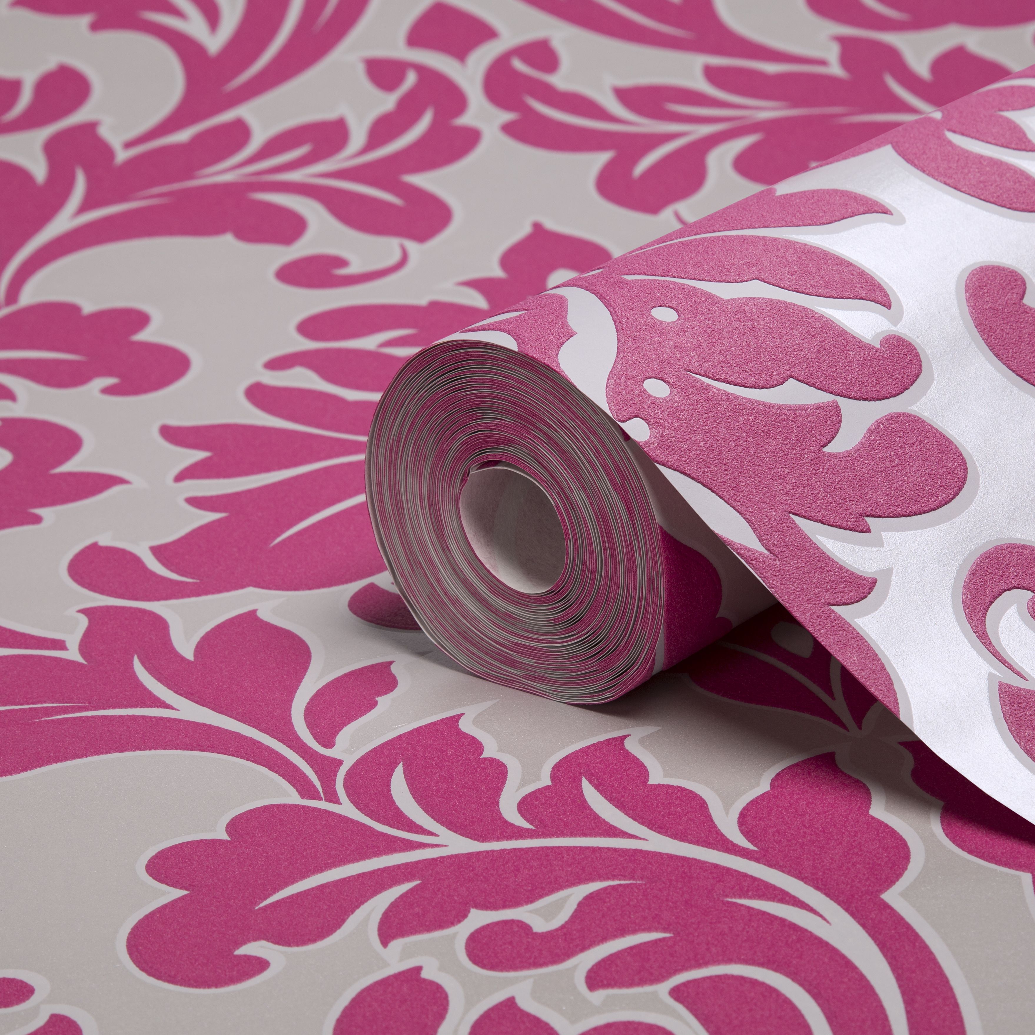 Graham & Brown Superfresco Hot Pink Damask Wallpaper | Departments ...