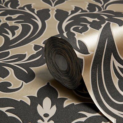 graham brown superfresco easy black damask metallic effect wallpaper departments diy at b q graham brown superfresco easy black damask metallic effect wallpaper departments diy at b q