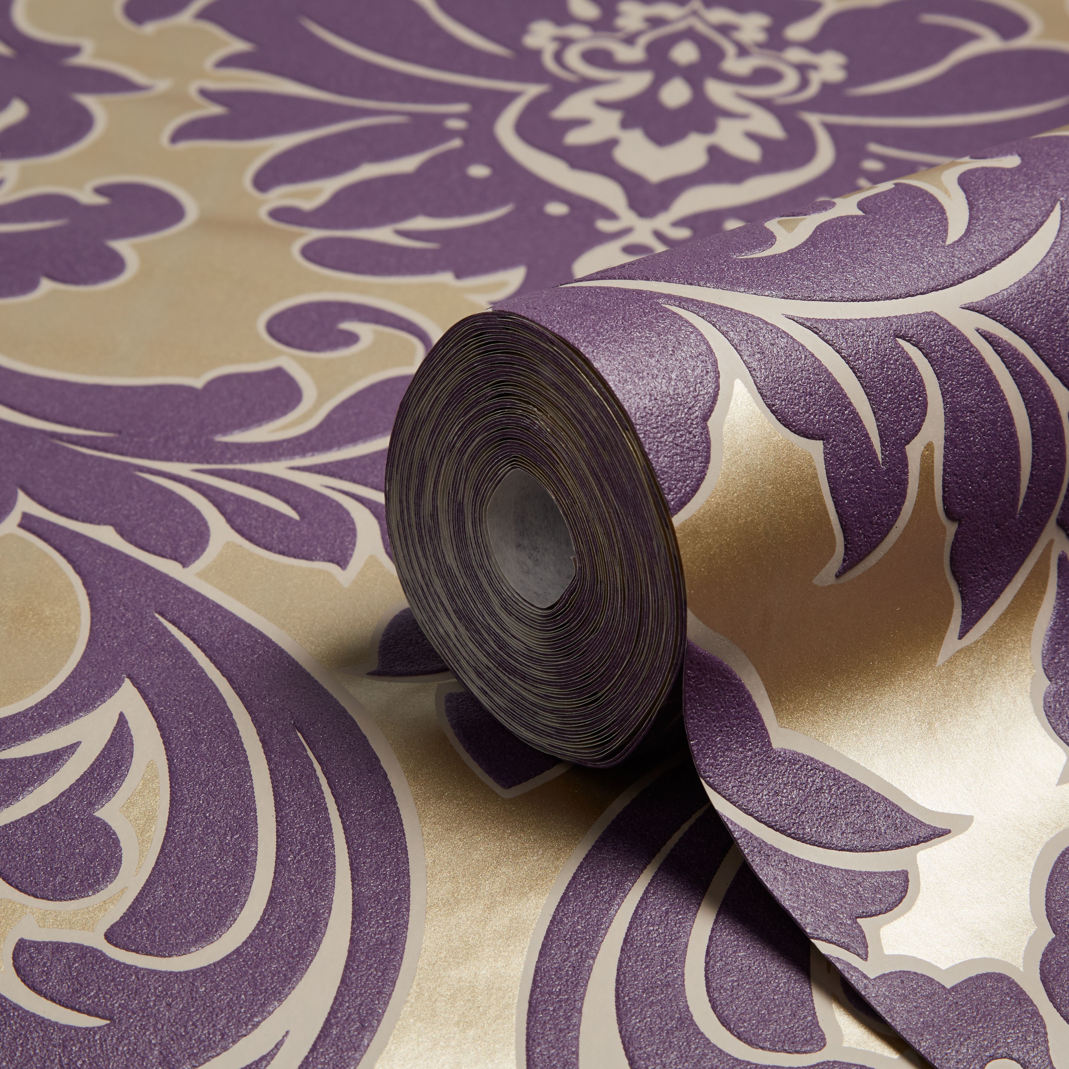 Graham & Brown Superfresco Easy Plum Damask Metallic Wallpaper