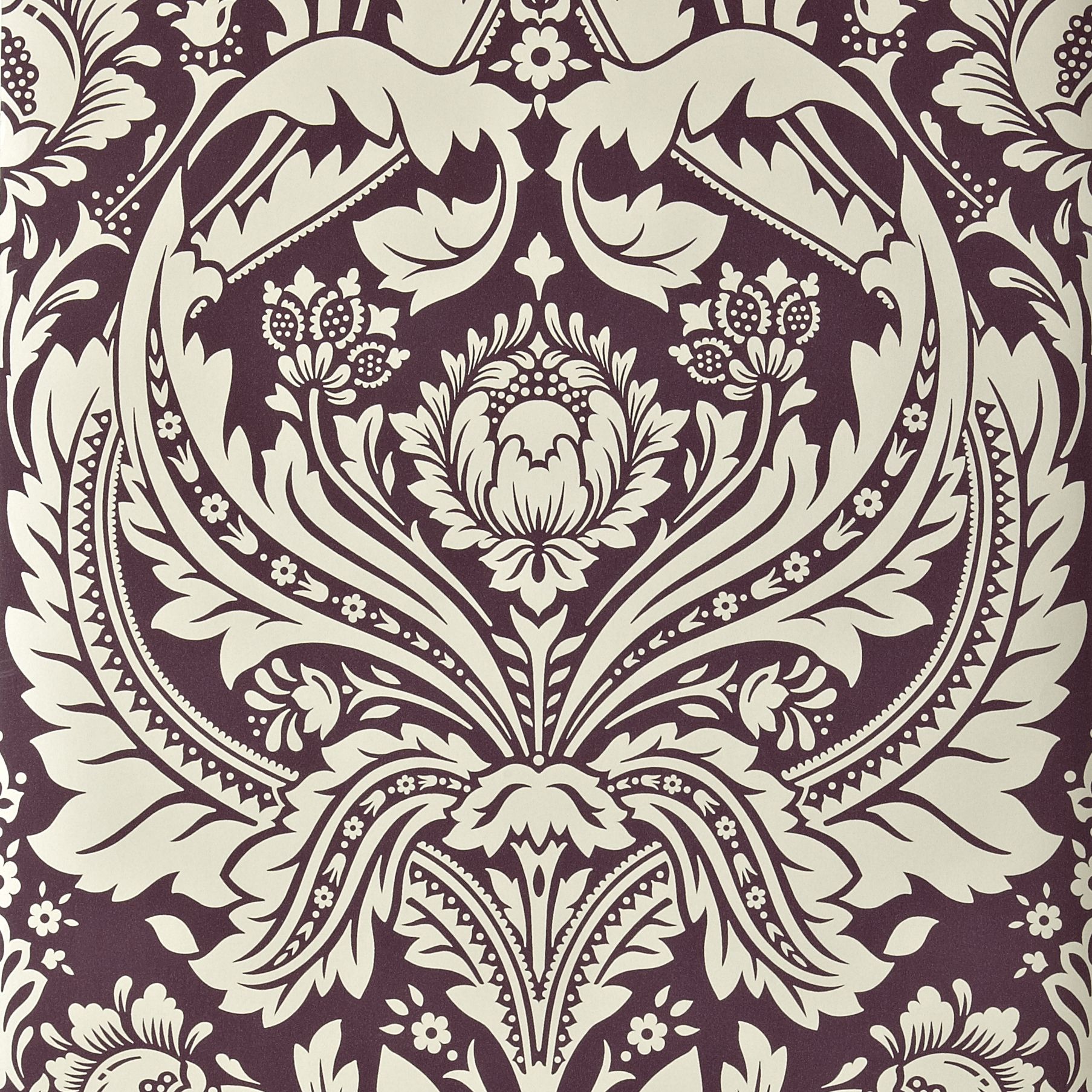 Graham & Brown Desire Cream & Damson Damask Wallpaper Departments