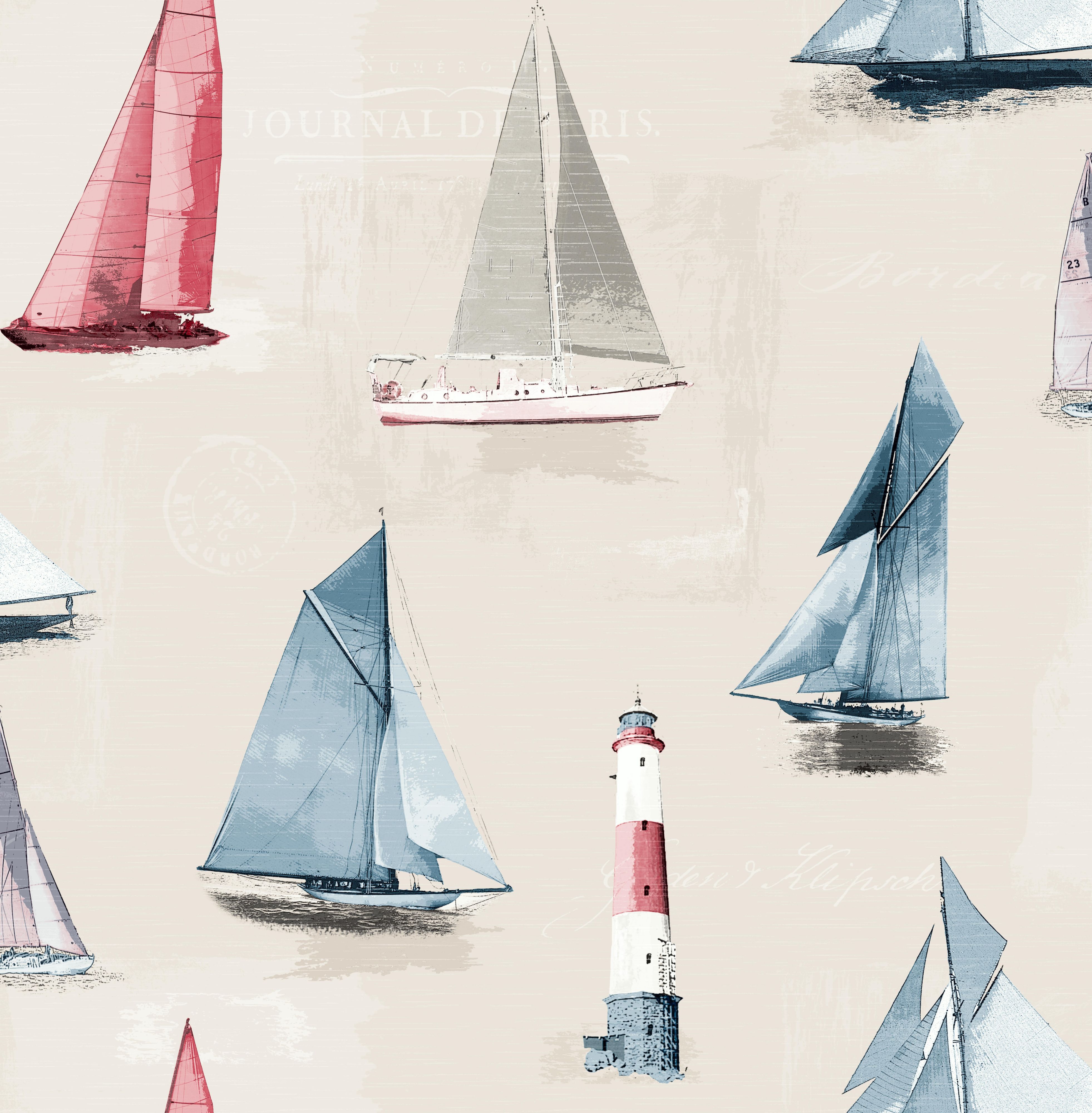 Graham Brown Fresco Blue Red Sailing Smooth Wallpaper