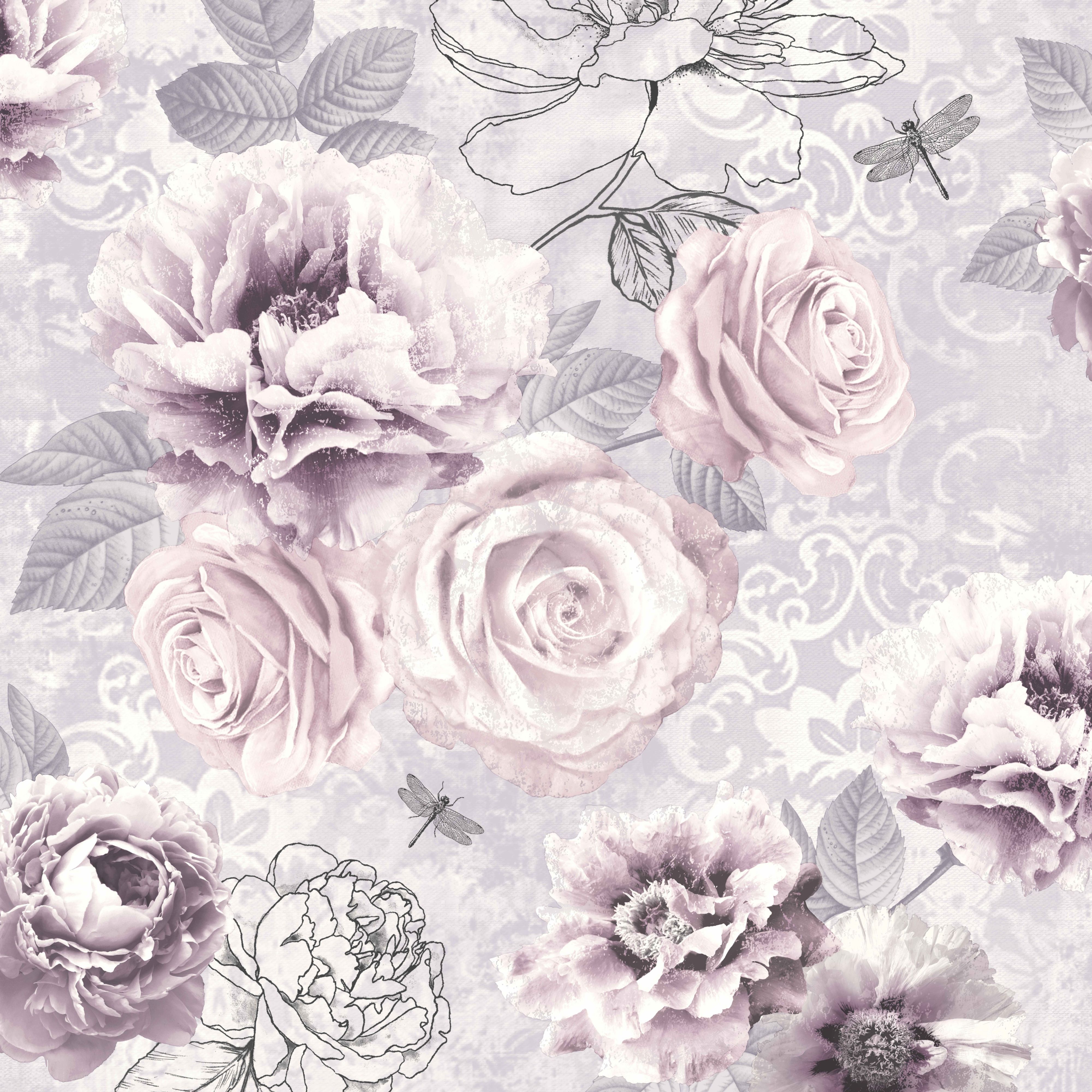 Fresco Pink, Purple & Grey Floral Wallpaper | Departments | TradePoint
