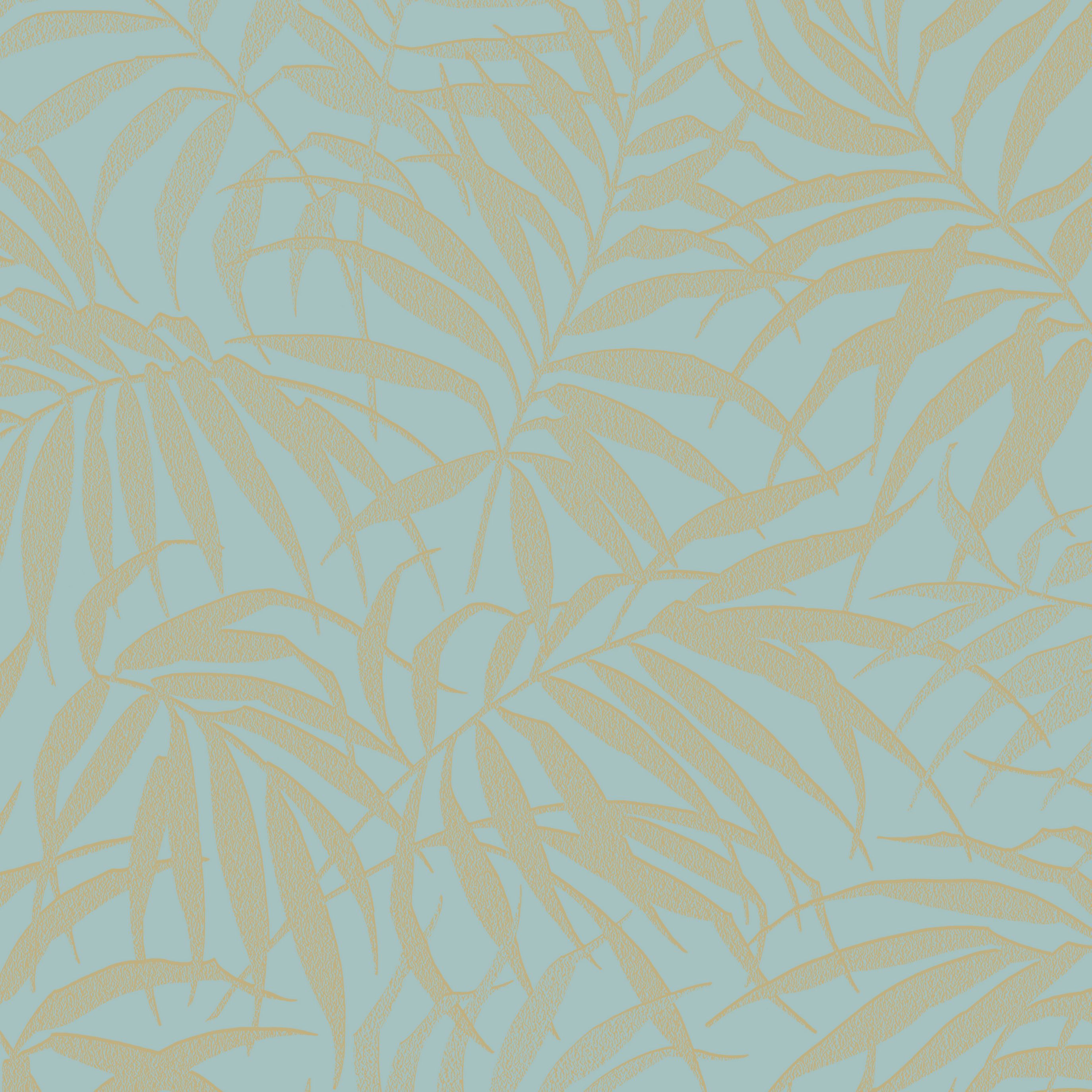 Graham & Brown Pure Aqua & gold Tropical leaf Mica Wallpaper