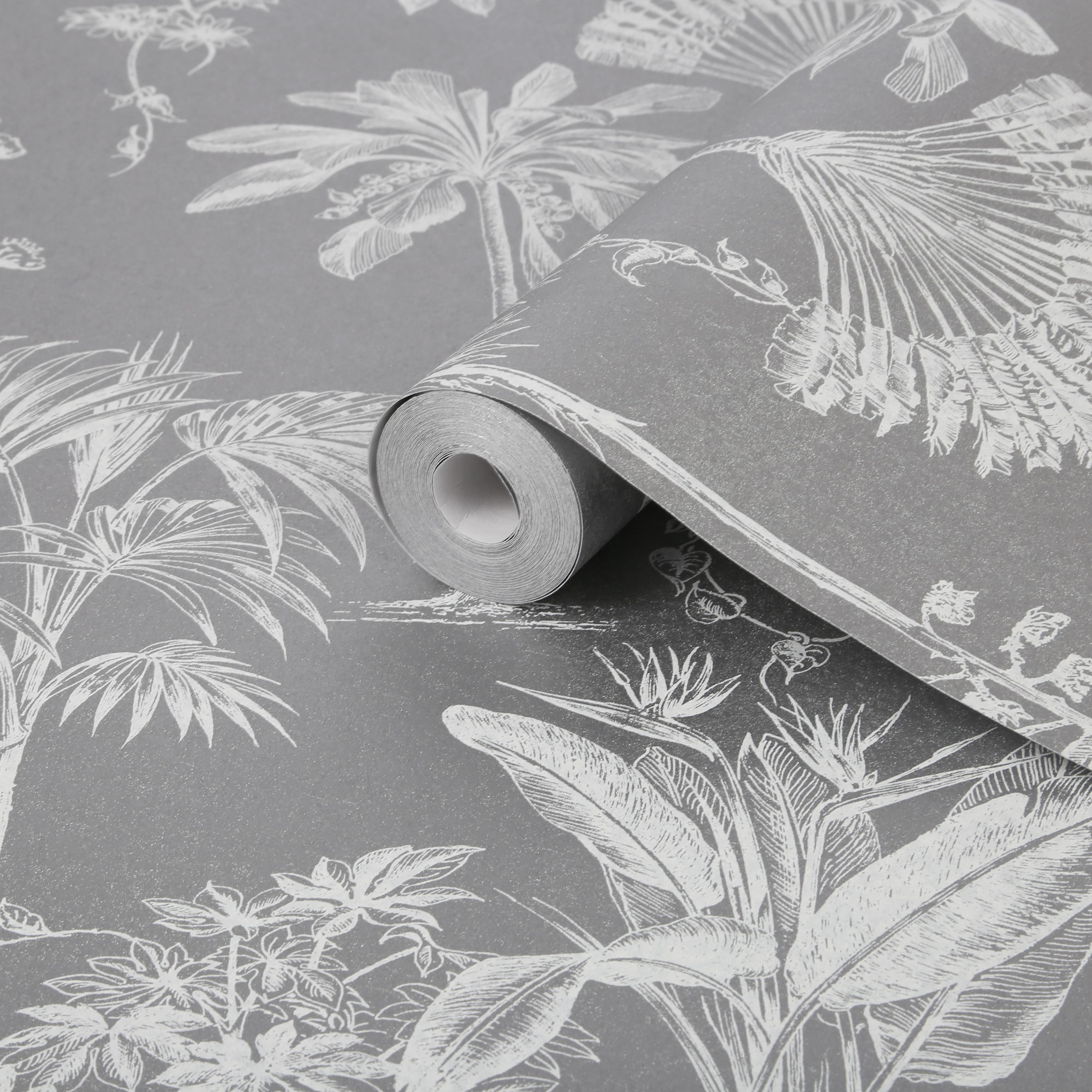 Graham &amp; Brown Brunei Silver Leaves Metallic Effect
