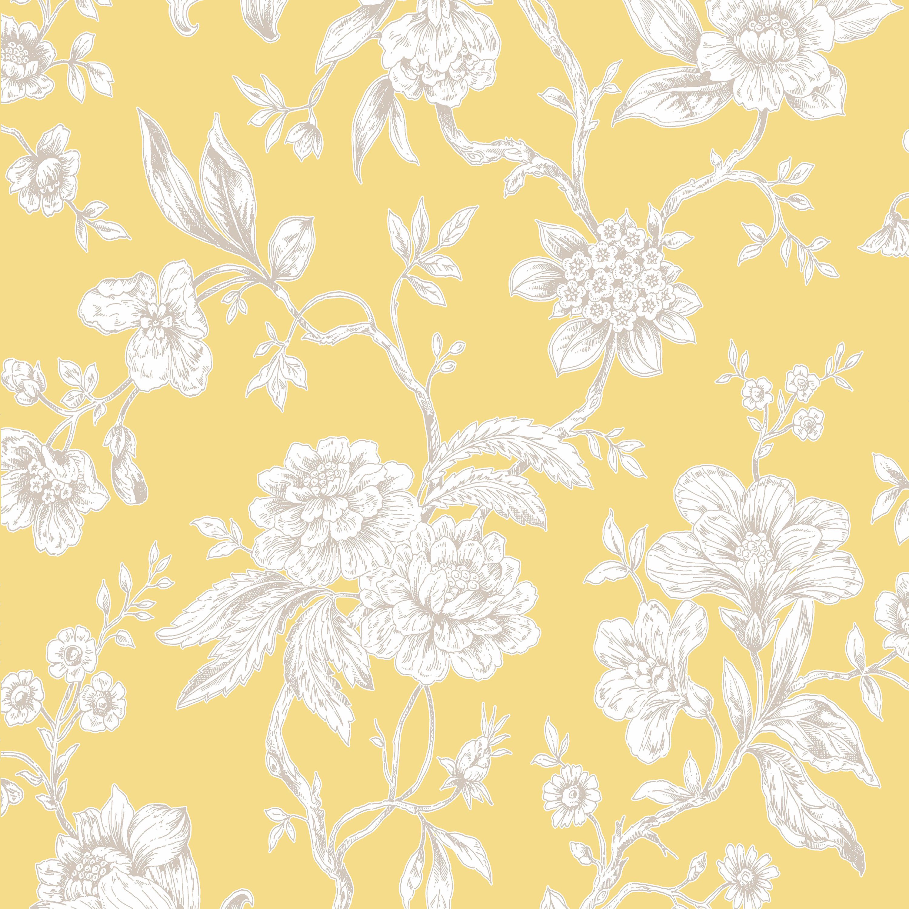 Boutique Meadow Land Yellow Floral Metallic Effect Wallpaper