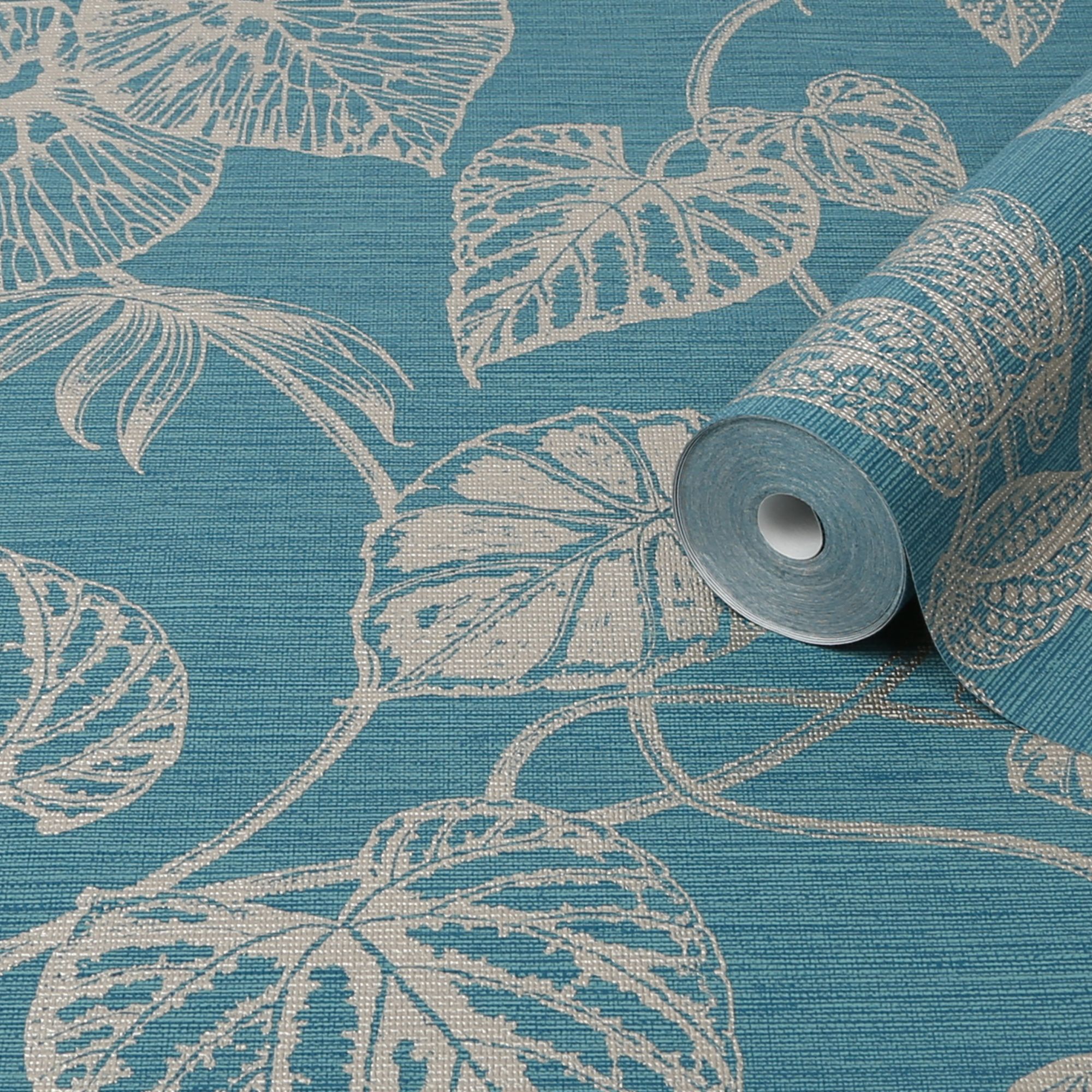 Graham & Brown Boutique Teal Betel Metallic effect Textured Wallpaper