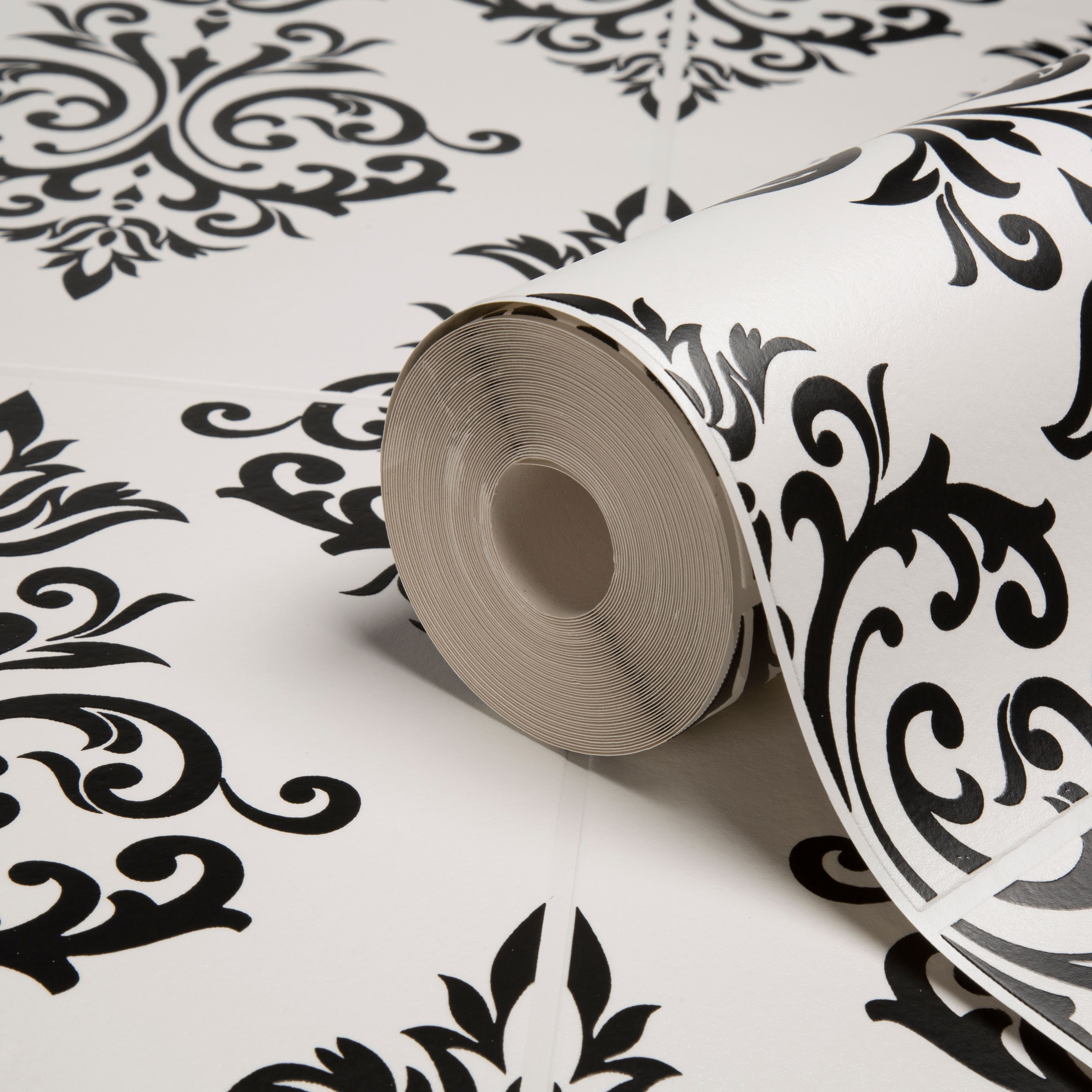 Contour Pallade Black White Damask Wallpaper Departments Diy