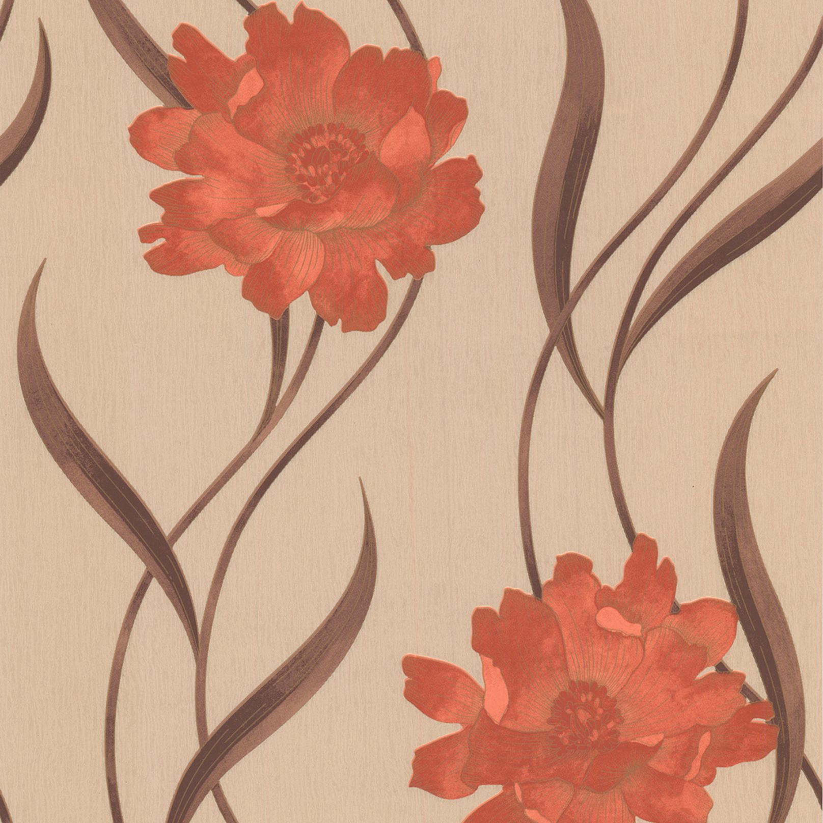 Graham & Brown Superfresco Brown & red Floral Wallpaper | Departments