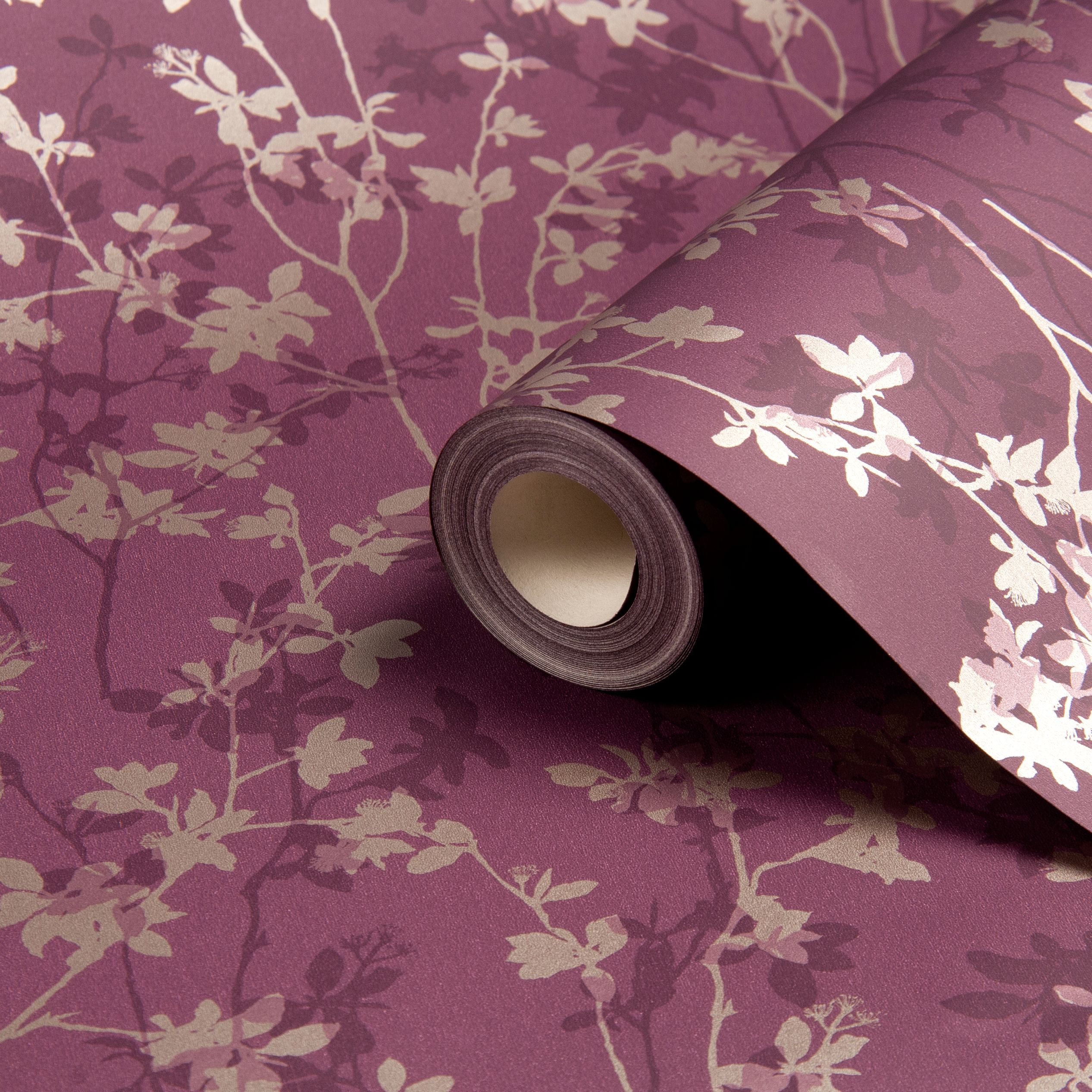 Graham & Brown Morning Shadow Plum Blossom Mica Wallpaper ...