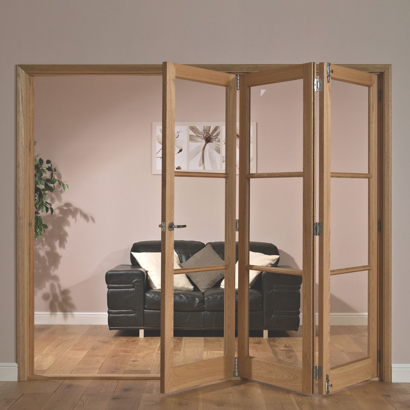 Eden 3 Lite Hardwood Veneer Glazed Internal Folding Door RH, (H)2035mm (W)2374mm Departments
