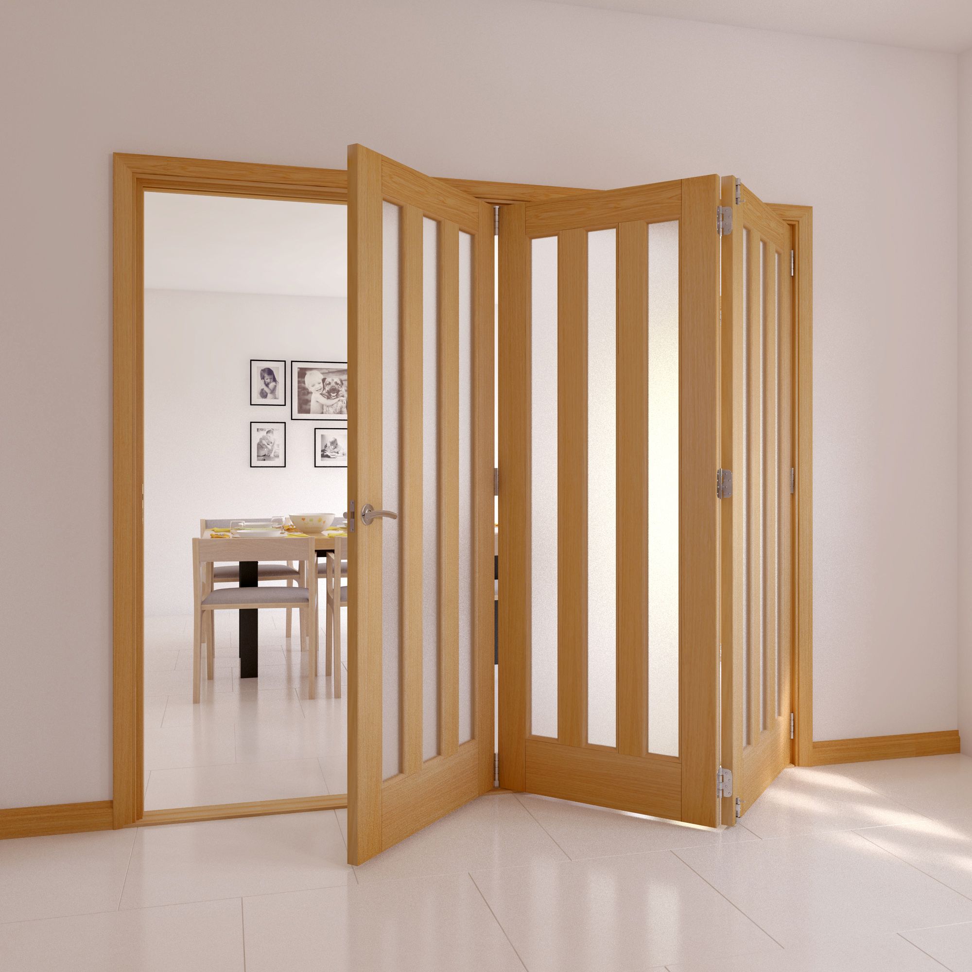 Saxton Vertical 3 Lite Oak Veneer Glazed Internal Folding Door RH, (H)2035mm (W)2374mm