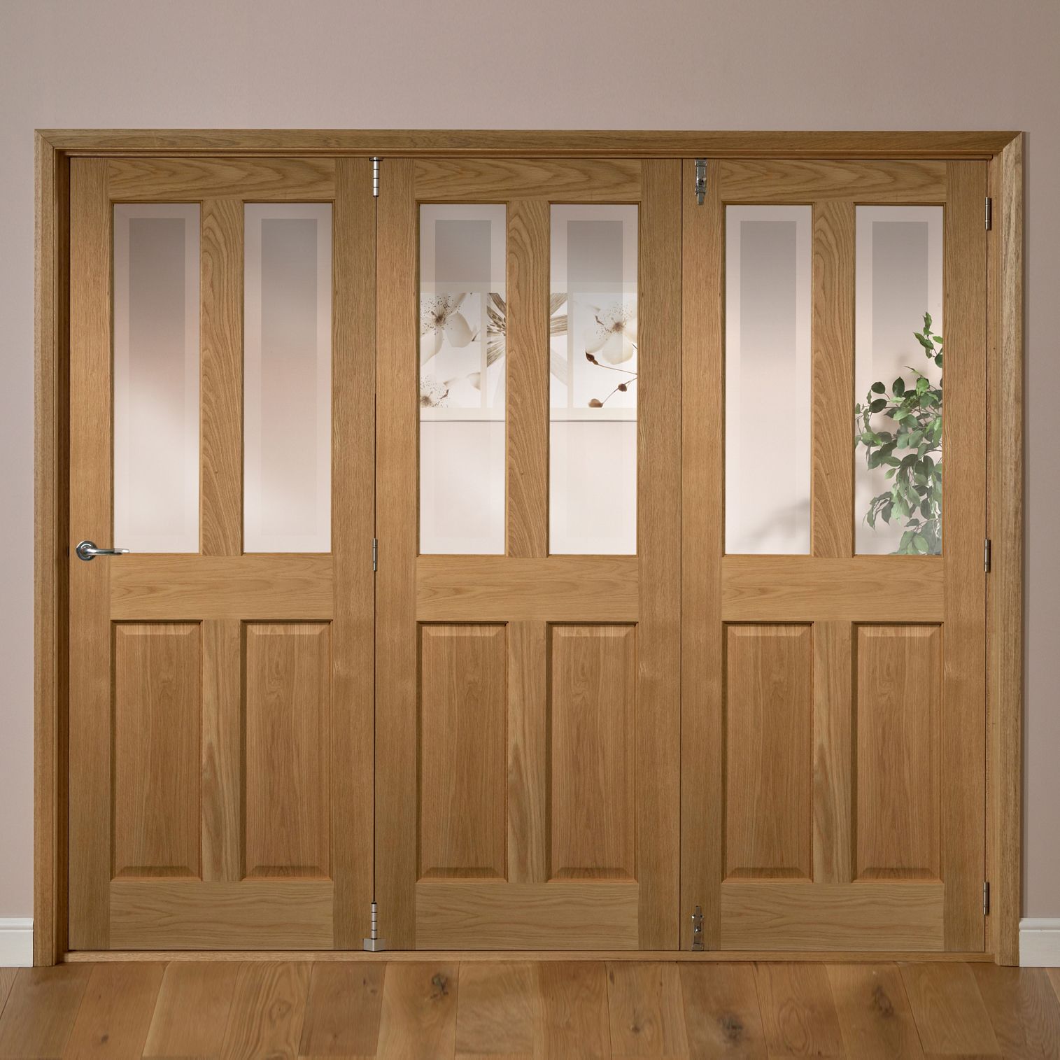 Elveden 4 panel 2 Lite Frosted Glazed Oak veneer RH 